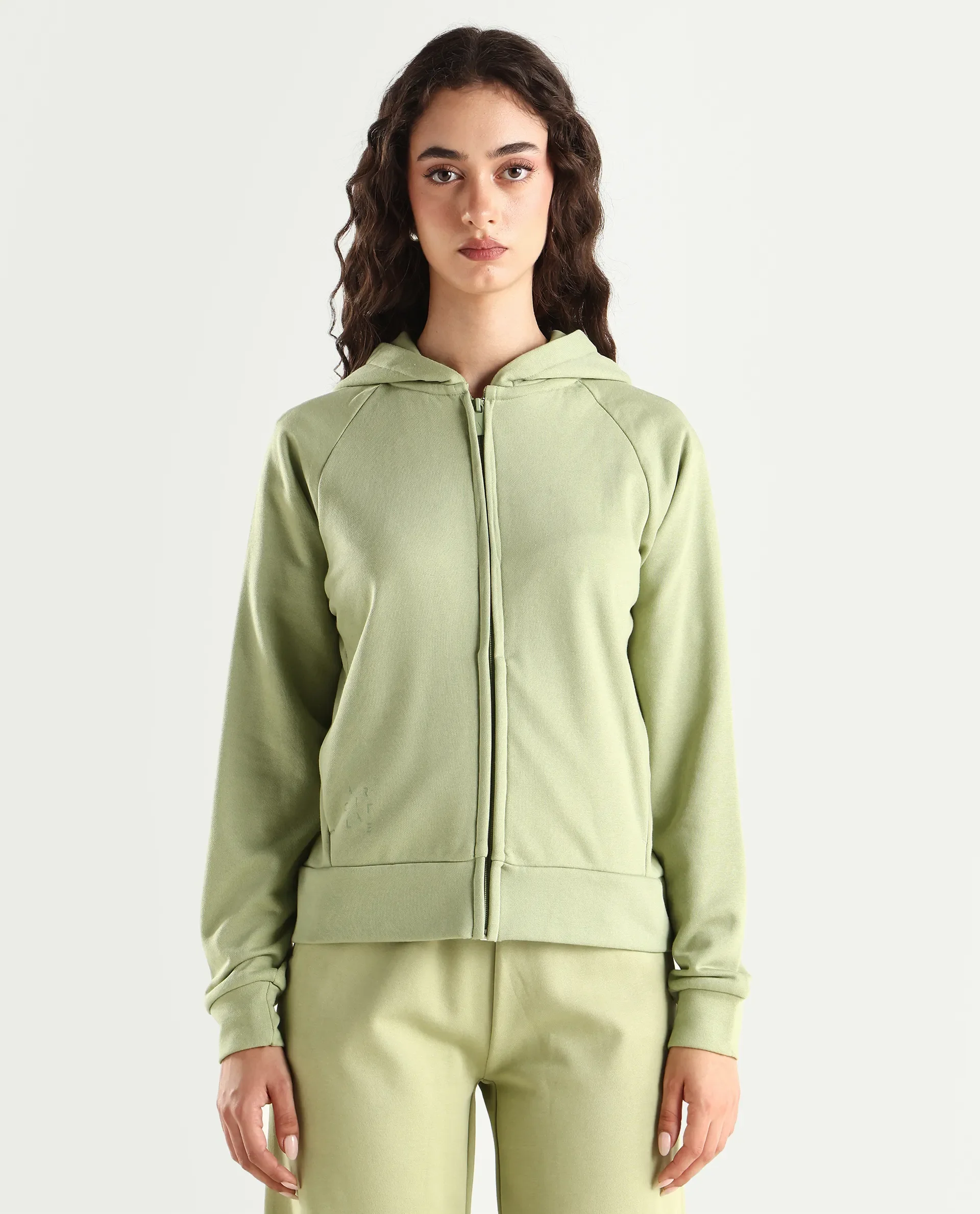 Rareism Women's Medium Weight Terry 290 Gsm Cotton Blend Hooded Plain Regular Fit Jacket - Image 3