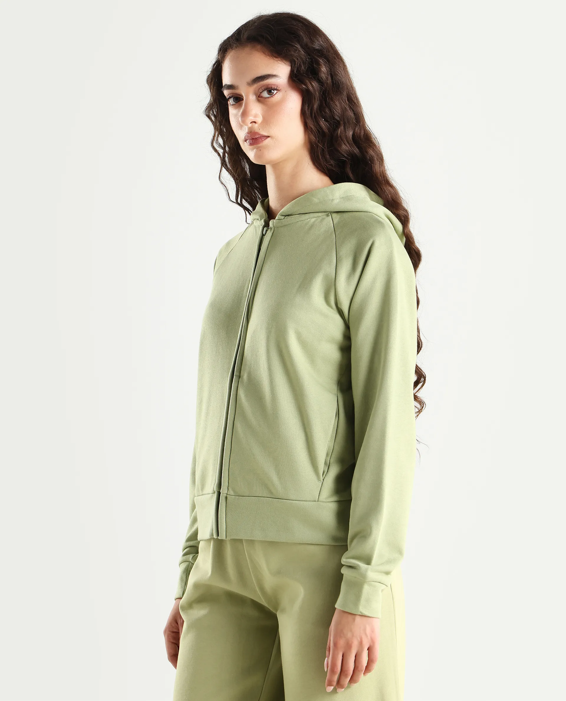 Rareism Women's Medium Weight Terry 290 Gsm Cotton Blend Hooded Plain Regular Fit Jacket - Image 4