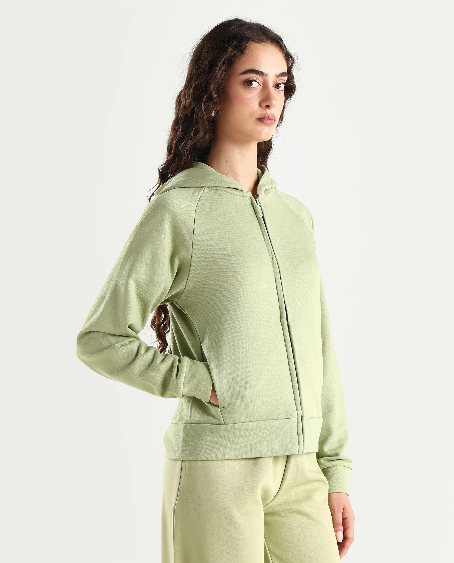 Rareism Women's Medium Weight Terry 290 Gsm Cotton Blend Hooded Plain Regular Fit Jacket - Image 5