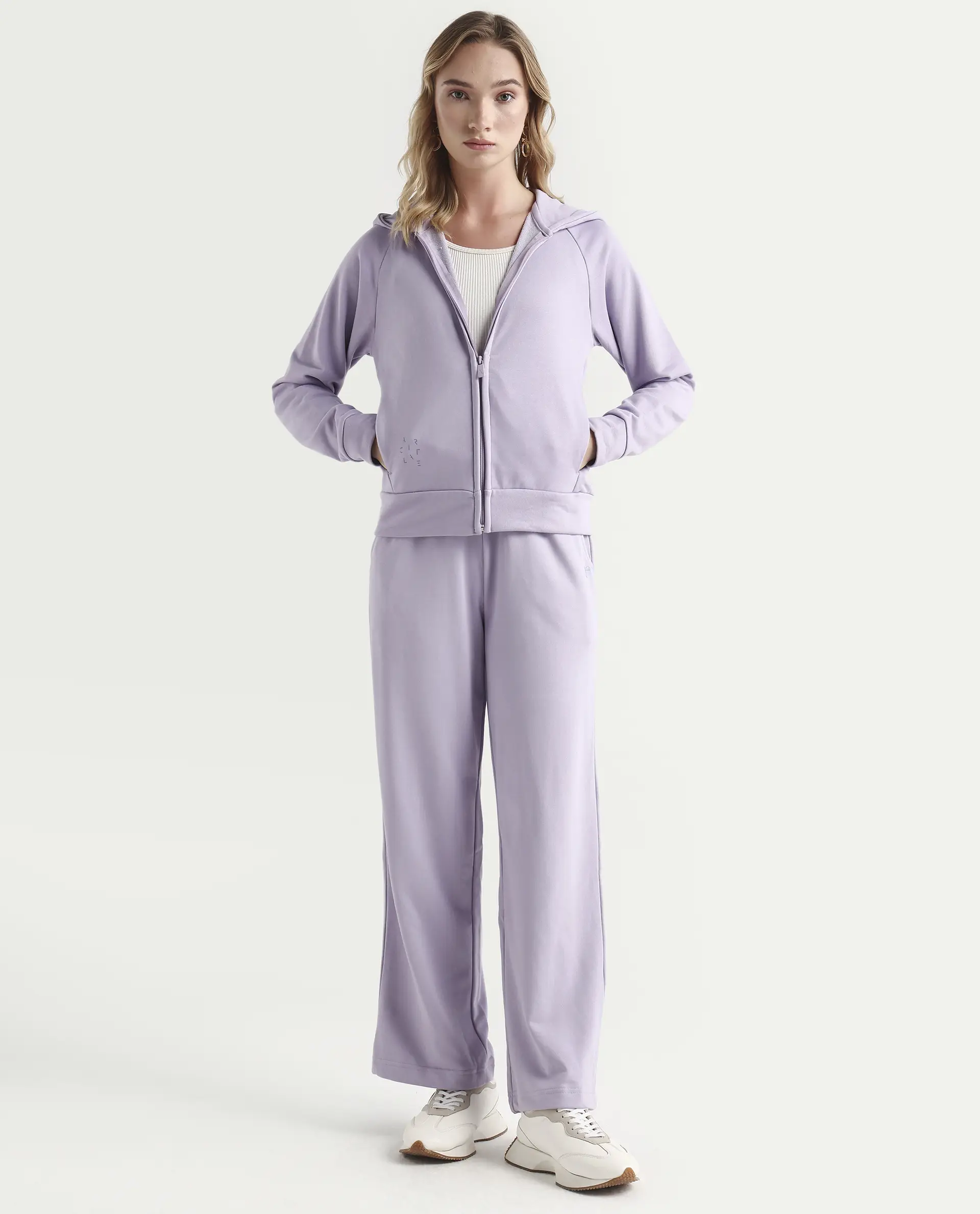 Rareism Women's Medium Weight Terry 290 Gsm Cotton Blend Hooded Plain Regular Fit Jacket - Image 2