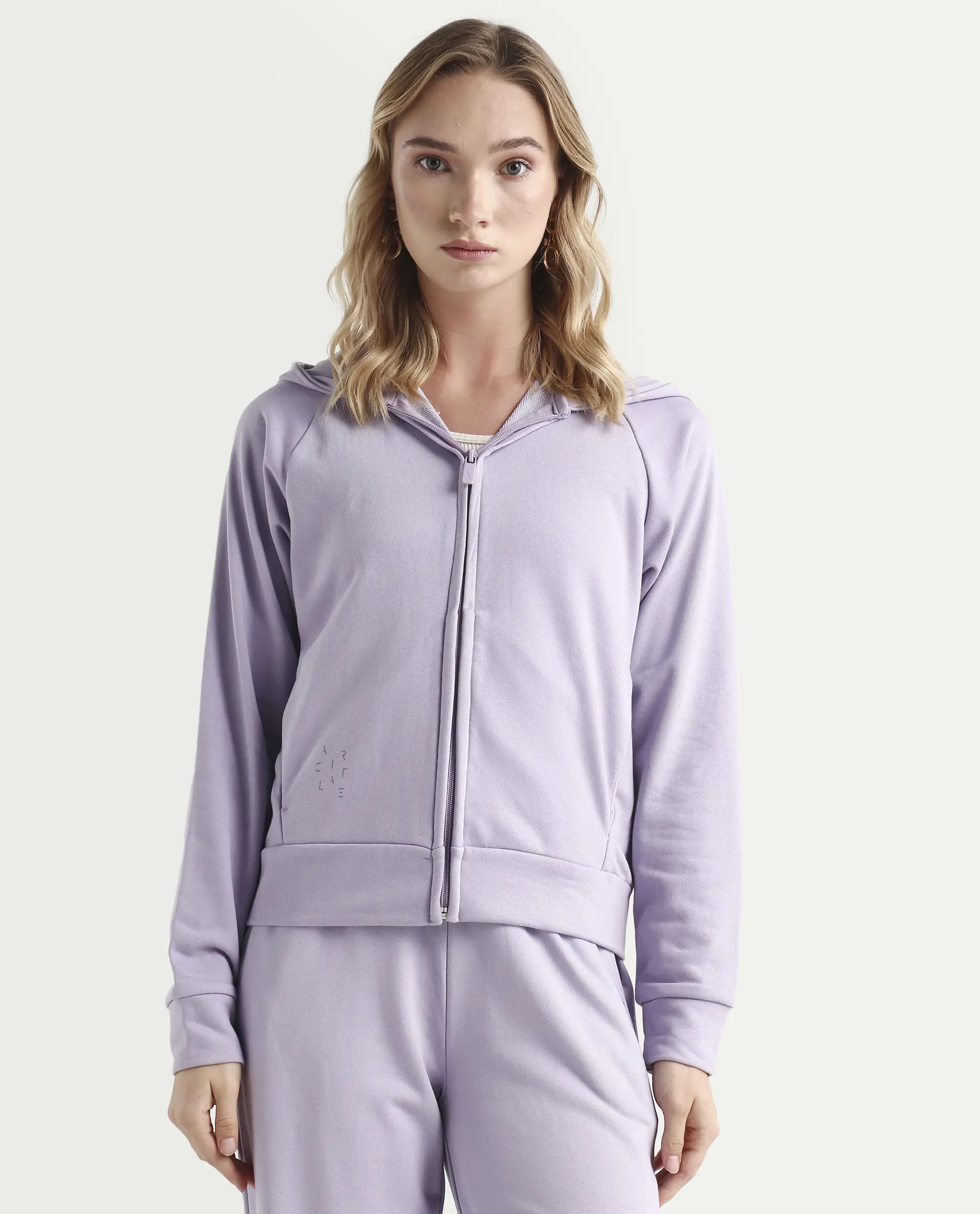 Rareism Women's Medium Weight Terry 290 Gsm Cotton Blend Hooded Plain Regular Fit Jacket - Image 3