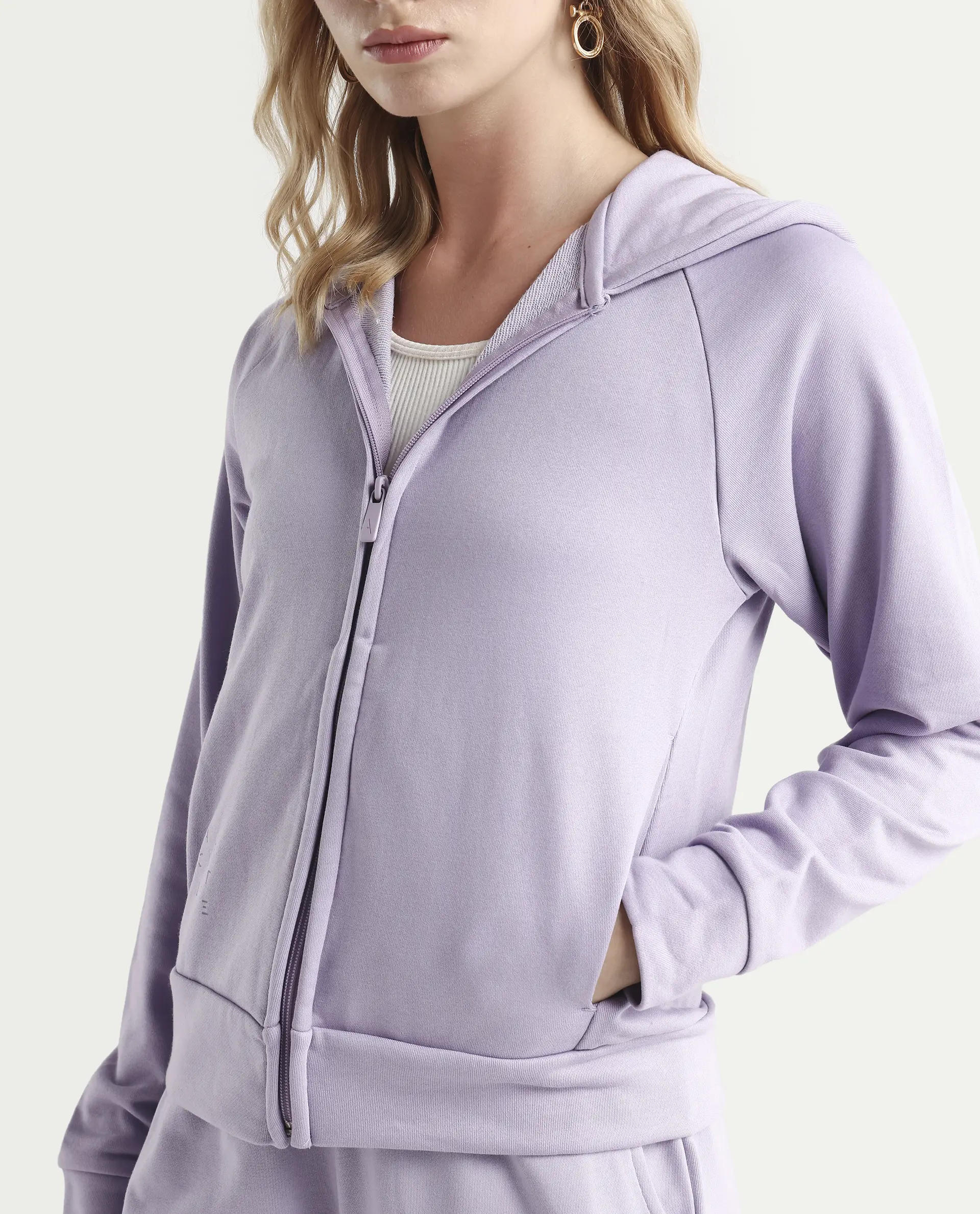 Rareism Women's Medium Weight Terry 290 Gsm Cotton Blend Hooded Plain Regular Fit Jacket - Image 4