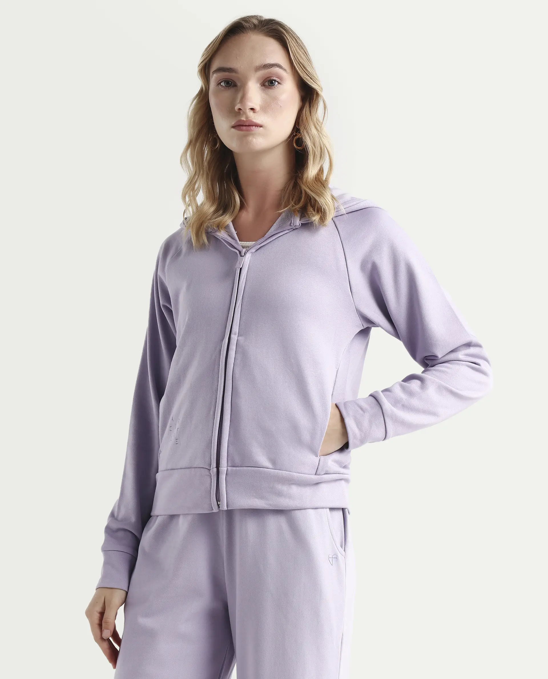 Rareism Women's Medium Weight Terry 290 Gsm Cotton Blend Hooded Plain Regular Fit Jacket - Image 5