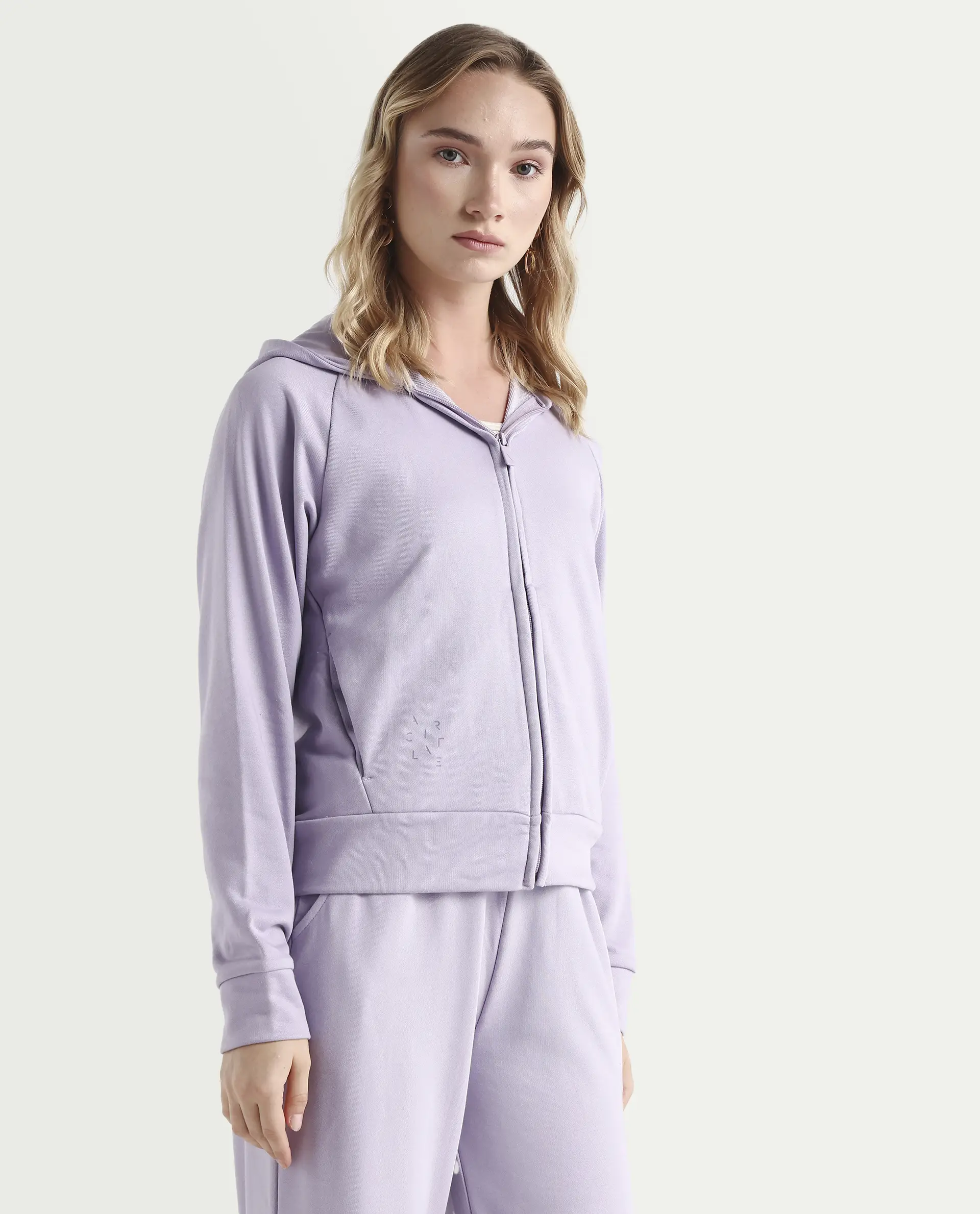Rareism Women's Medium Weight Terry 290 Gsm Cotton Blend Hooded Plain Regular Fit Jacket - Image 6
