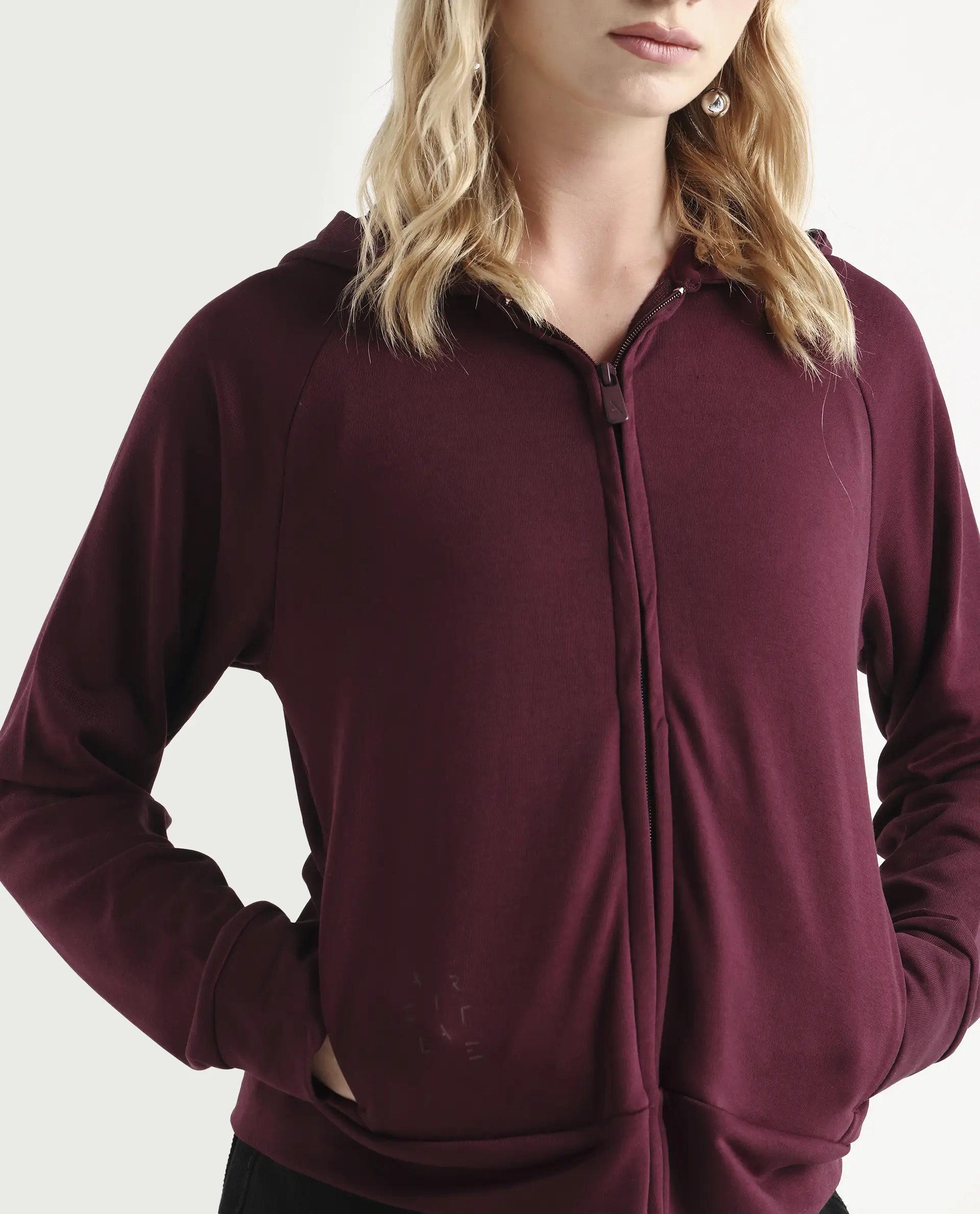 Rareism Women's Medium Weight Terry 290 Gsm Cotton Blend Hooded Plain Regular Fit Jacket - Image 4