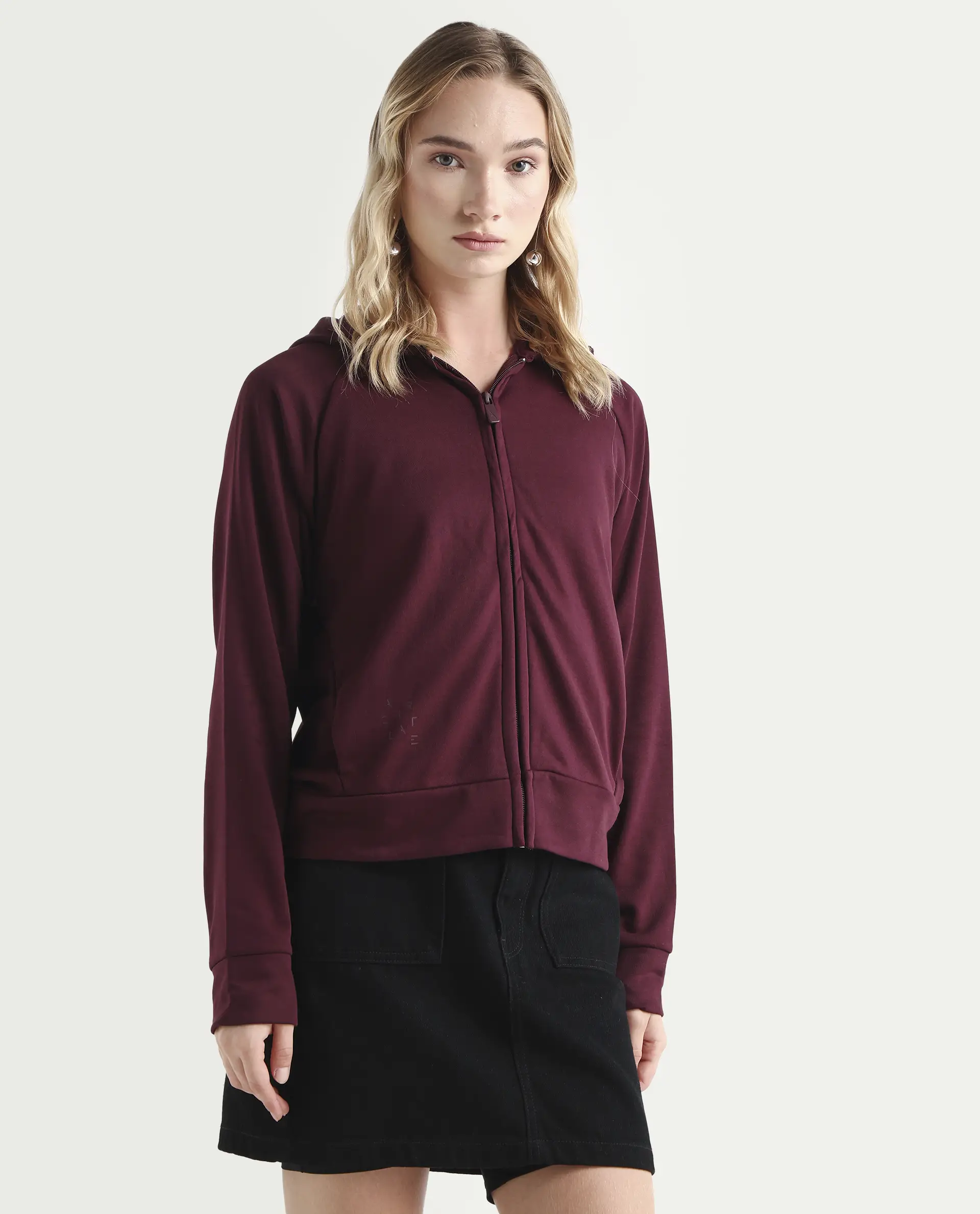 Rareism Women's Medium Weight Terry 290 Gsm Cotton Blend Hooded Plain Regular Fit Jacket - Image 6