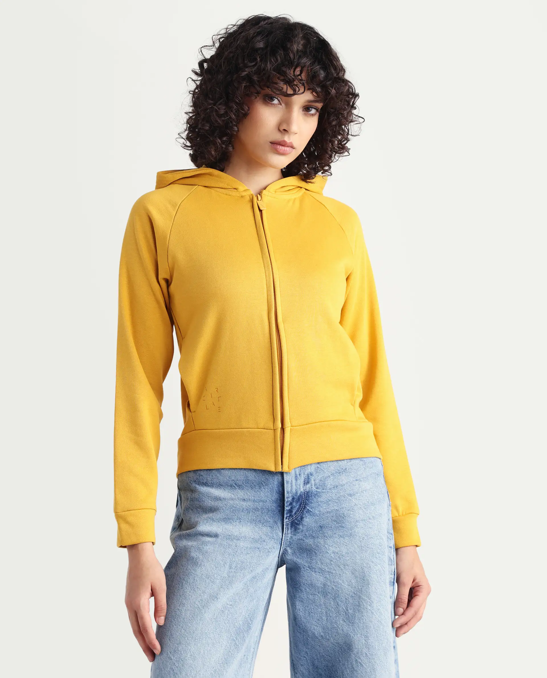 Rareism Women's Medium Weight Terry 290 Gsm Cotton Blend Hooded Plain Regular Fit Jacket - Image 3