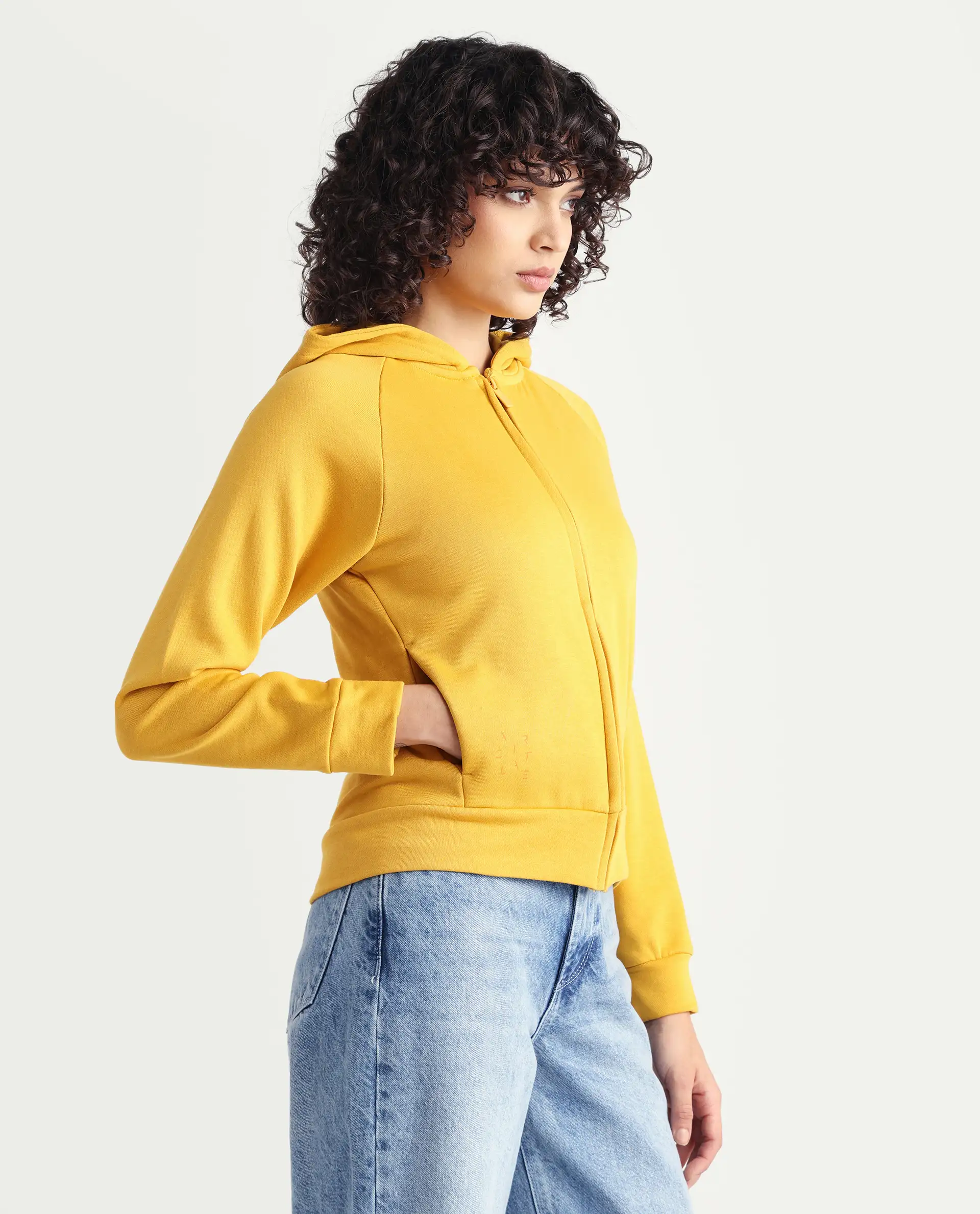 Rareism Women's Medium Weight Terry 290 Gsm Cotton Blend Hooded Plain Regular Fit Jacket - Image 6