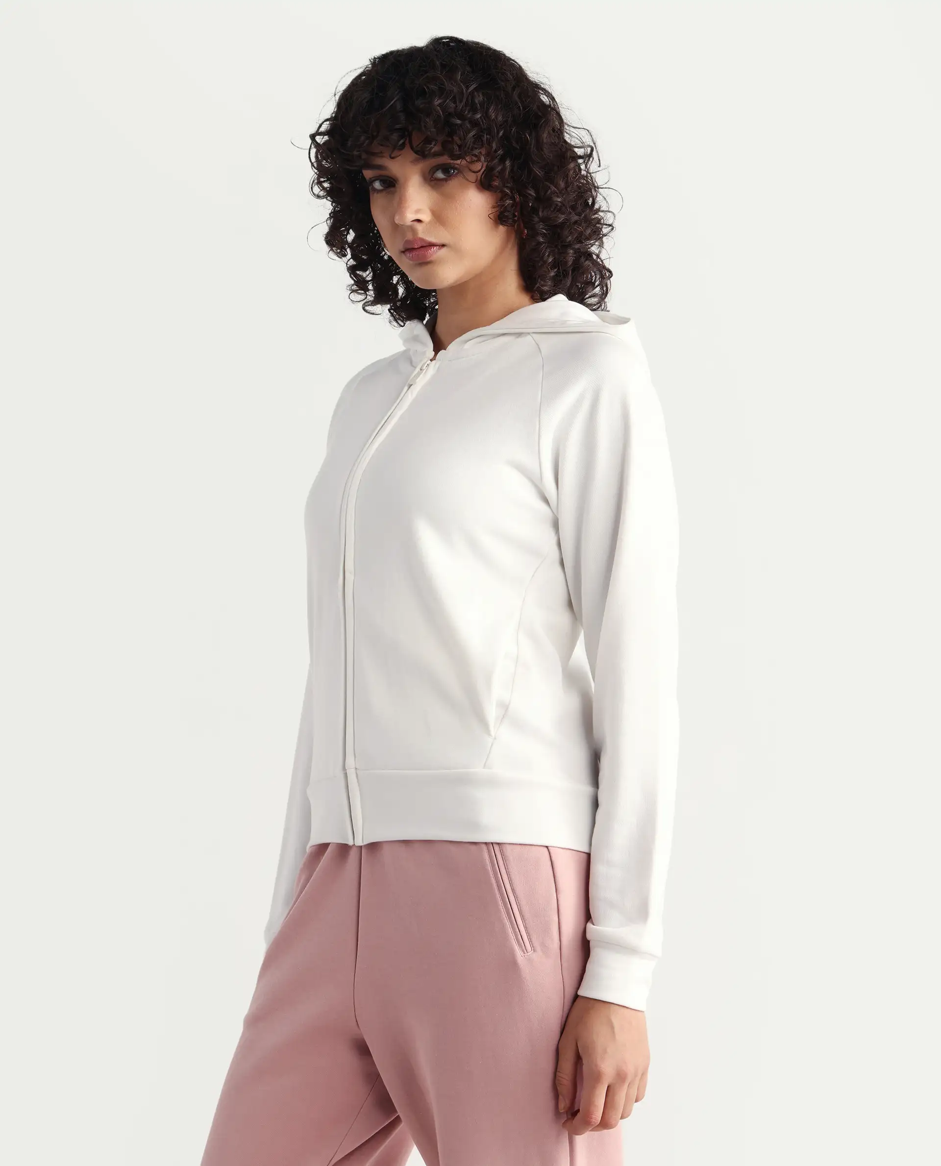 Rareism Women's Medium Weight Terry 290 Gsm Cotton Blend Hooded Plain Regular Fit Jacket - Image 3
