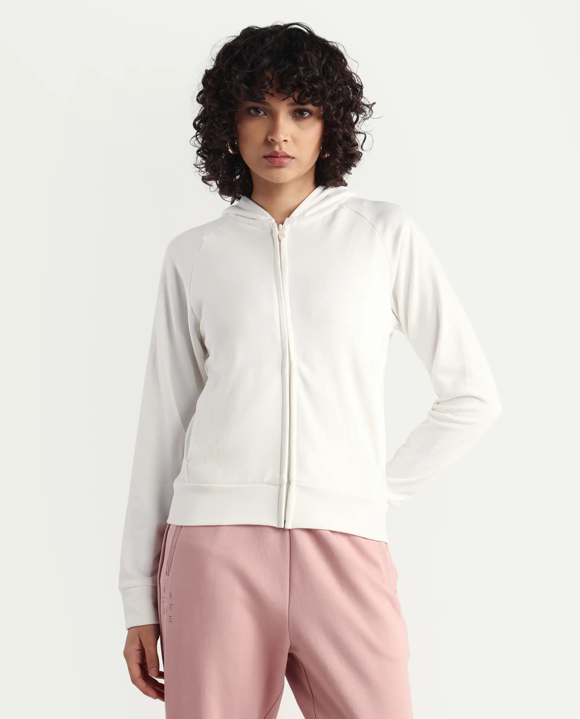 Rareism Women's Medium Weight Terry 290 Gsm Cotton Blend Hooded Plain Regular Fit Jacket - Image 4
