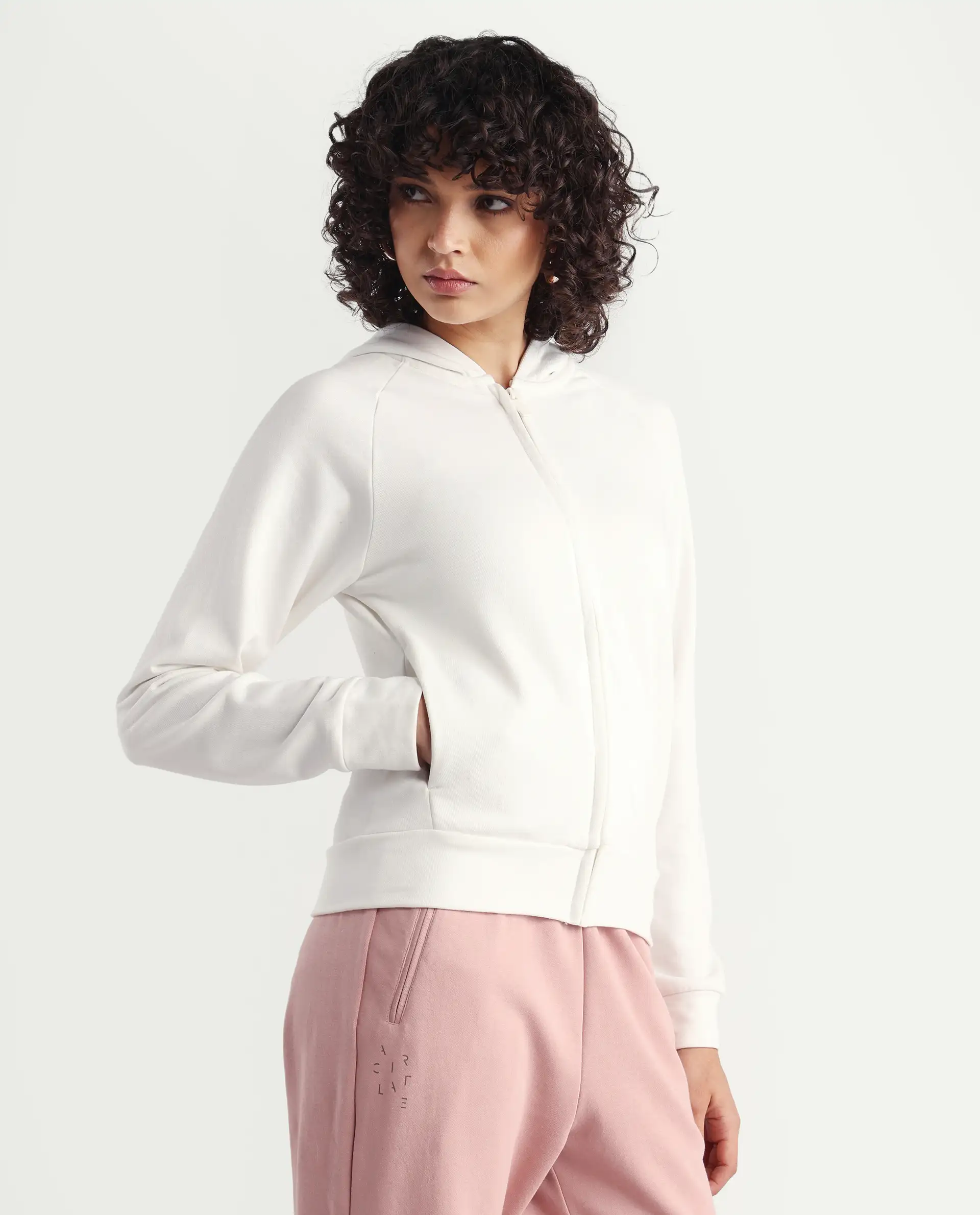 Rareism Women's Medium Weight Terry 290 Gsm Cotton Blend Hooded Plain Regular Fit Jacket - Image 6