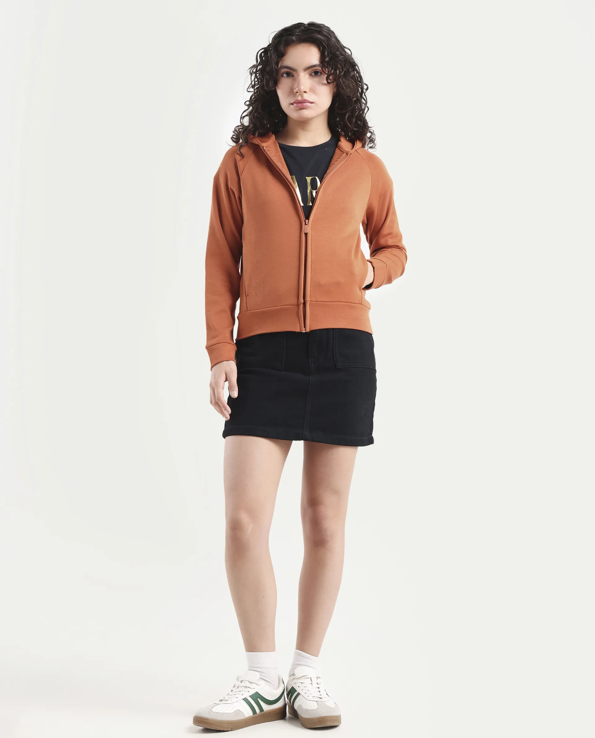 Rareism Women's Medium Weight Terry 290 Gsm Cotton Blend Hooded Plain Regular Fit Jacket - Image 2