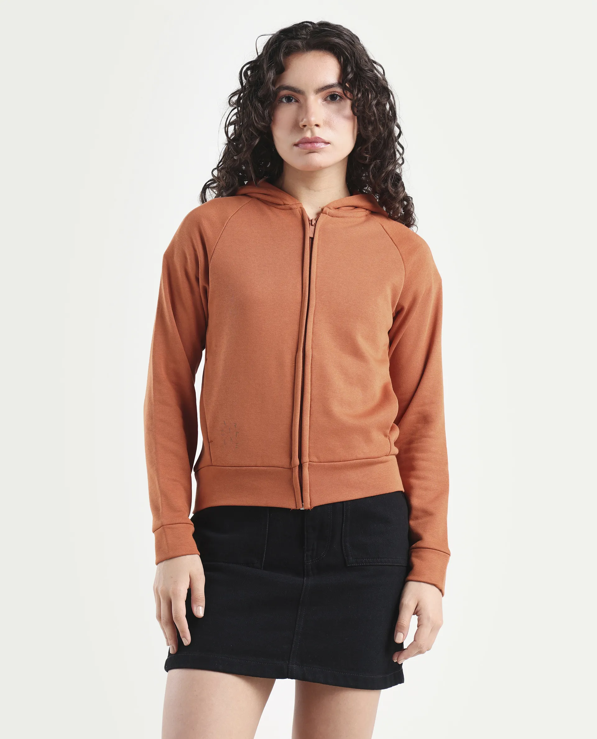 Rareism Women's Medium Weight Terry 290 Gsm Cotton Blend Hooded Plain Regular Fit Jacket - Image 3