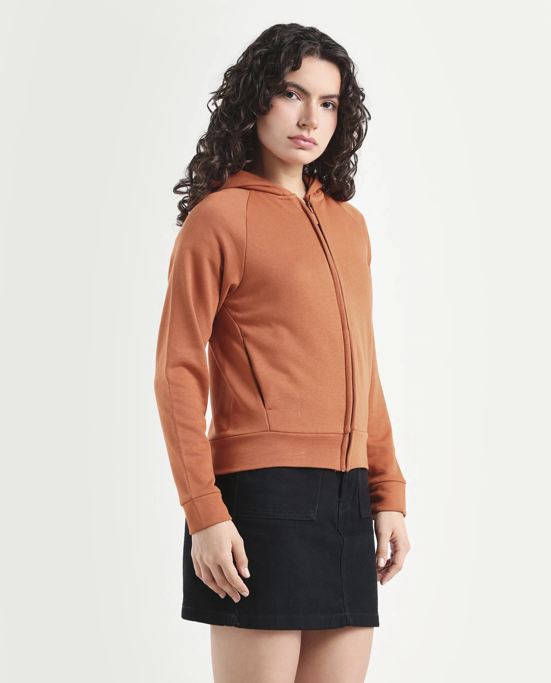 Rareism Women's Medium Weight Terry 290 Gsm Cotton Blend Hooded Plain Regular Fit Jacket - Image 6