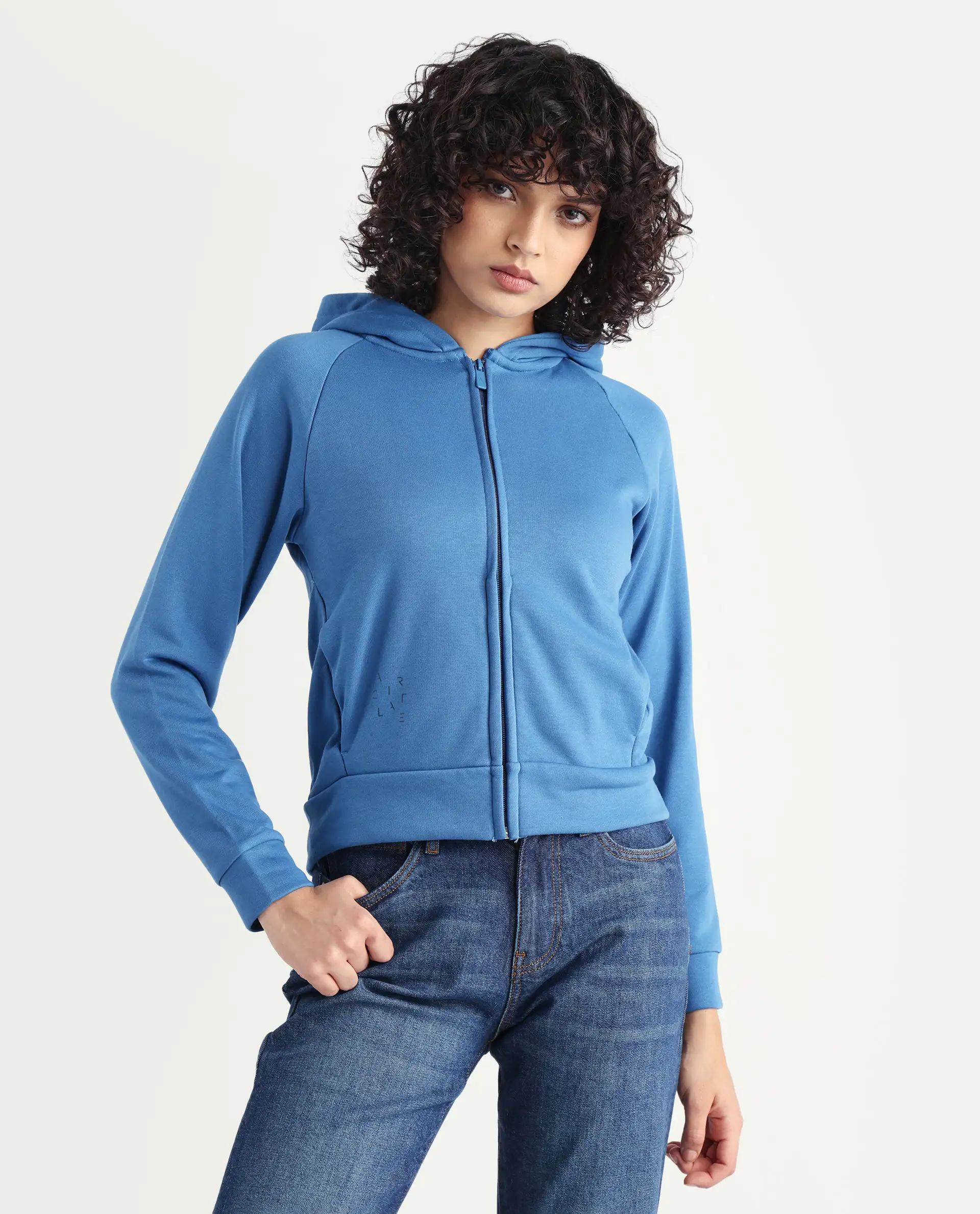 Rareism Women's Medium Weight Terry 290 Gsm Cotton Blend Hooded Plain Regular Fit Jacket - Image 5