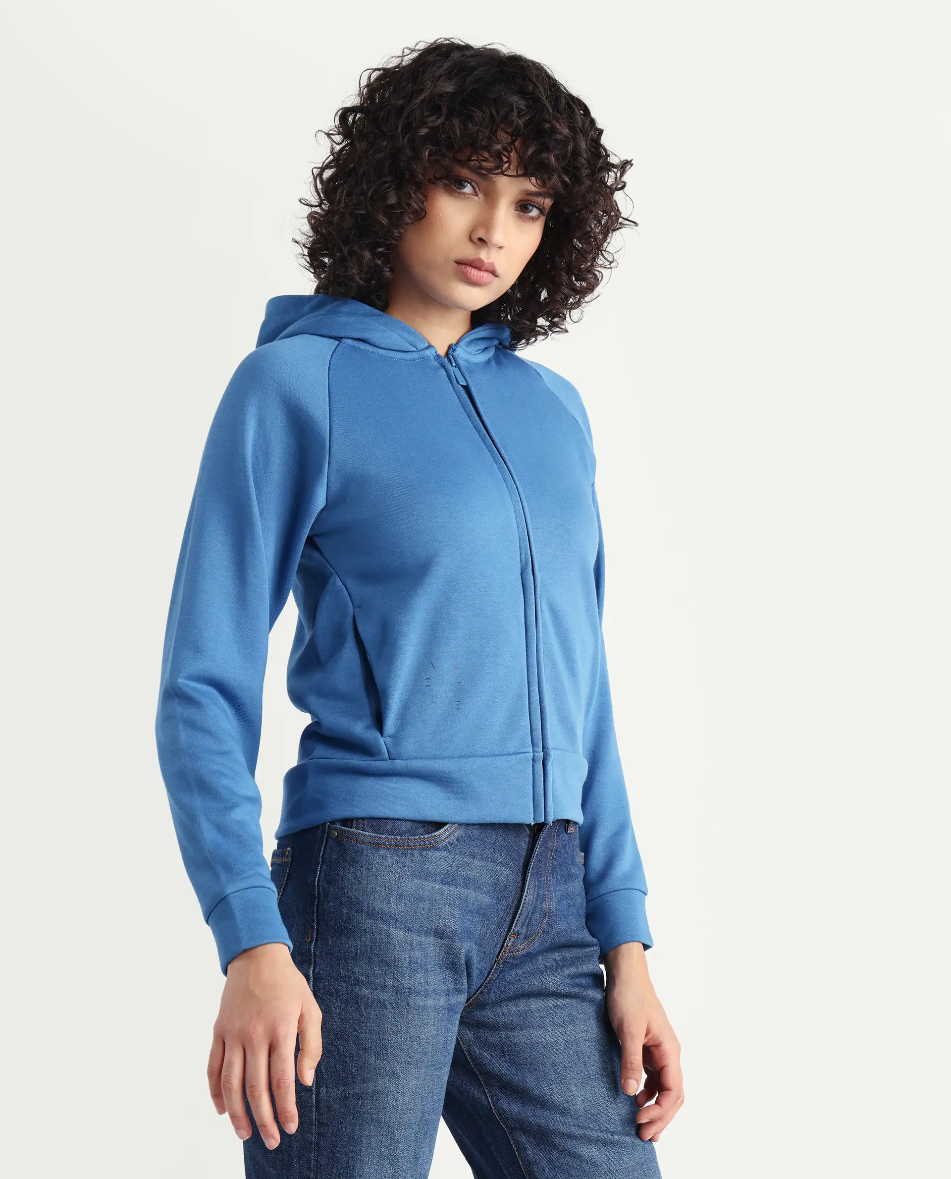Rareism Women's Medium Weight Terry 290 Gsm Cotton Blend Hooded Plain Regular Fit Jacket - Image 6