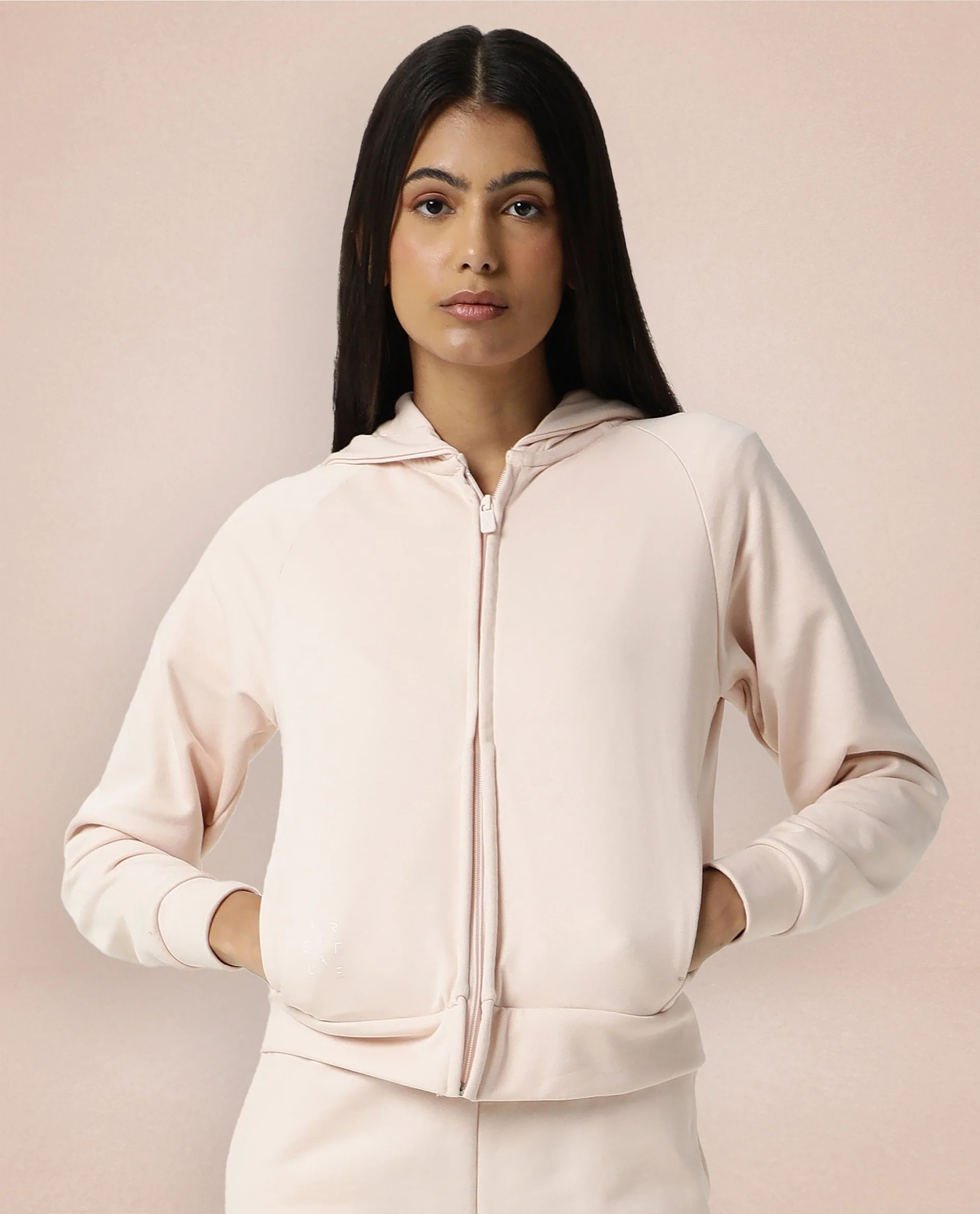 Rareism Women's Medium Weight Terry 290 Gsm Cotton Blend Hooded Plain Regular Fit Jacket - Image 3