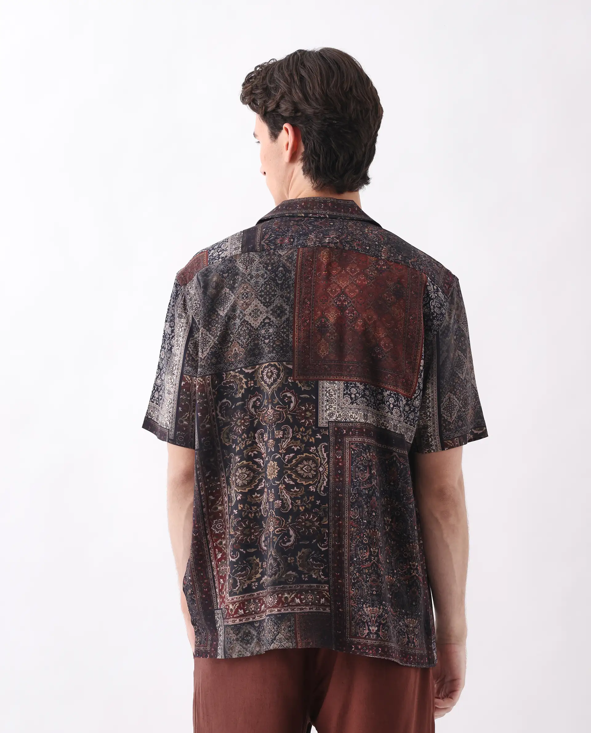 Rare Rabbit Men's Capra Dark Brown Viscose Art Deco Print Relaxed Fit Half Sleeve Cuban Collar Shirt - Image 8