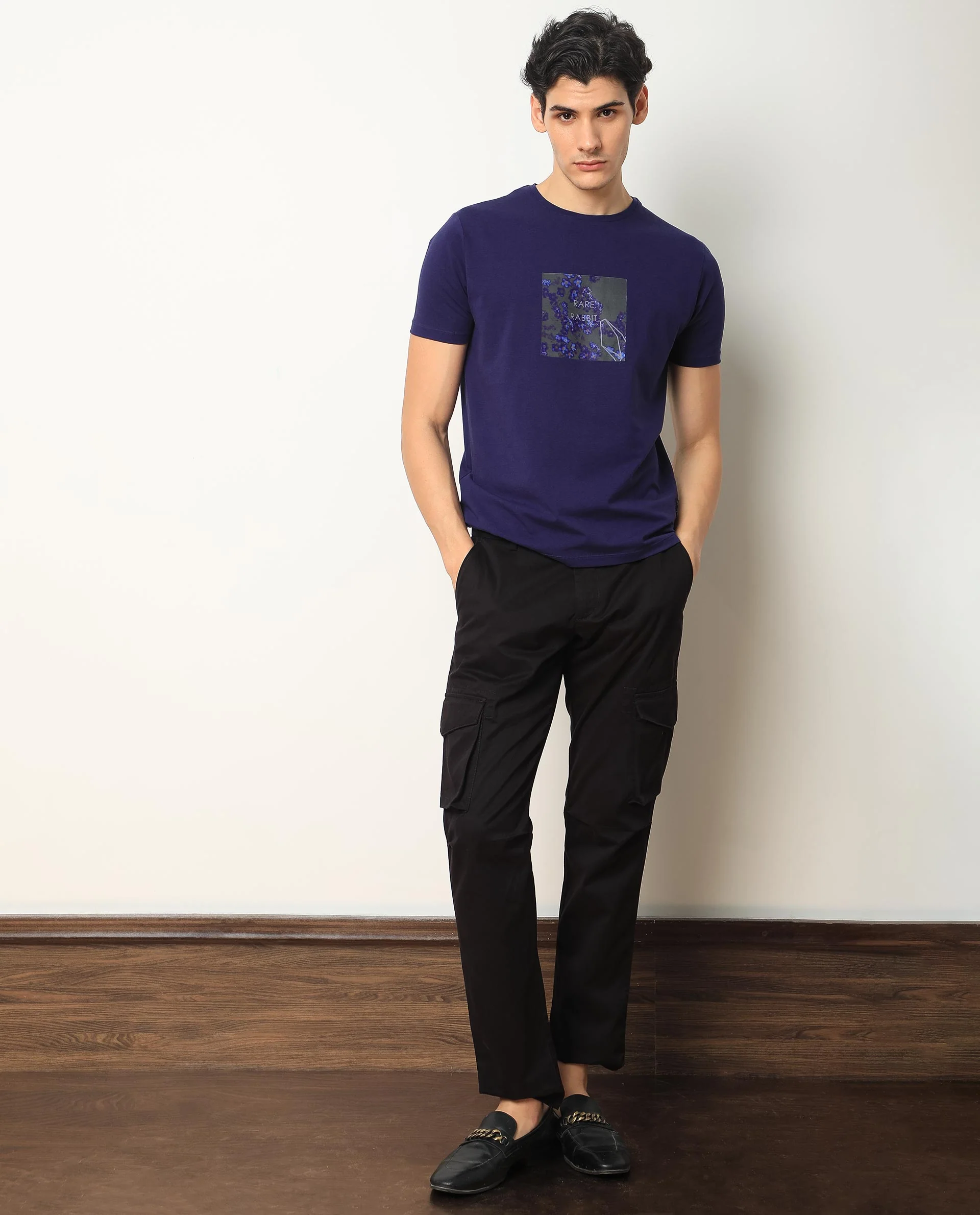 Rare Rabbit Men's Capri Purple Cotton Graphic Print Slim Fit Half Sleeve Crew Neck T-Shirt - Image 4