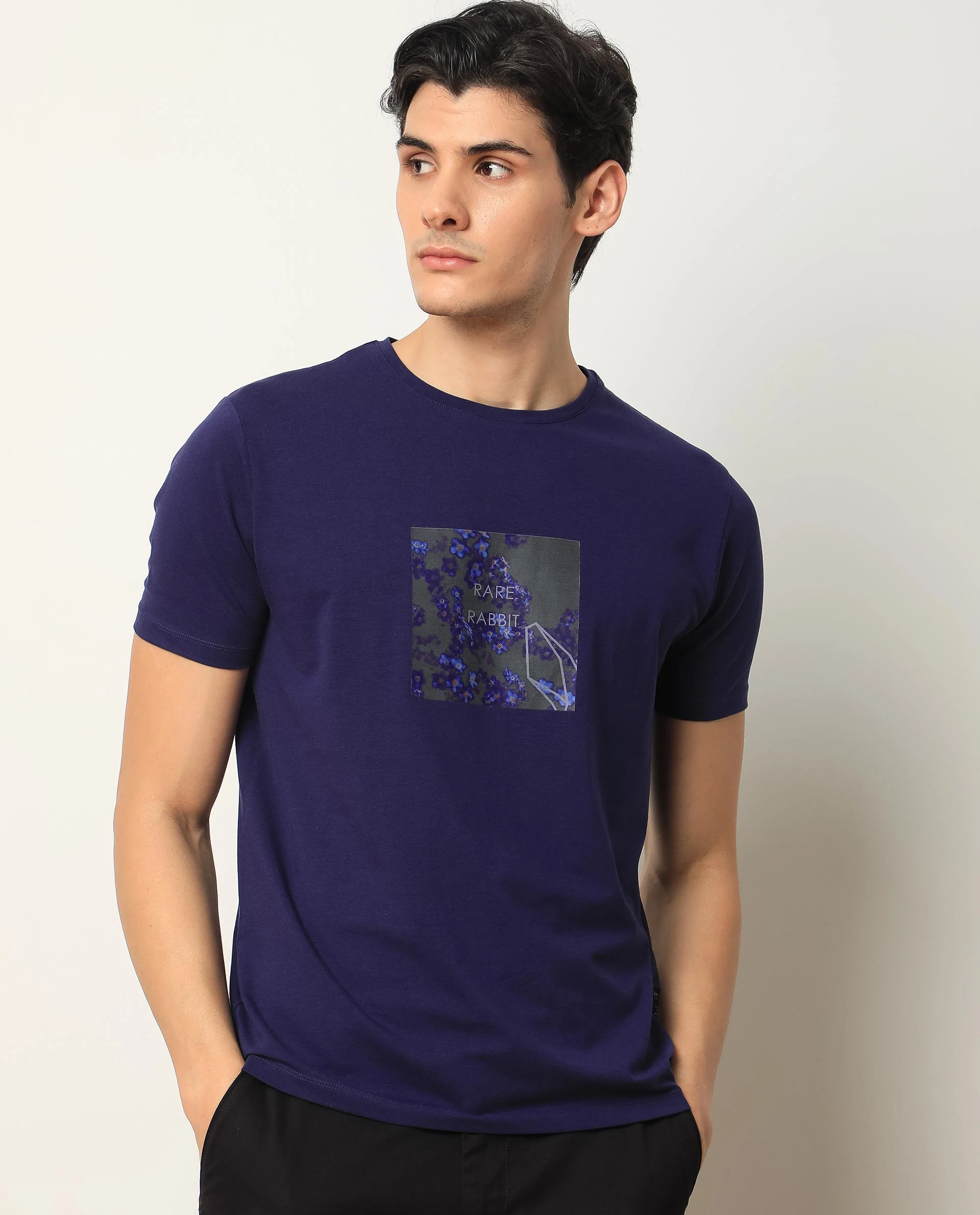Rare Rabbit Men's Capri Purple Cotton Graphic Print Slim Fit Half Sleeve Crew Neck T-Shirt - Image 5