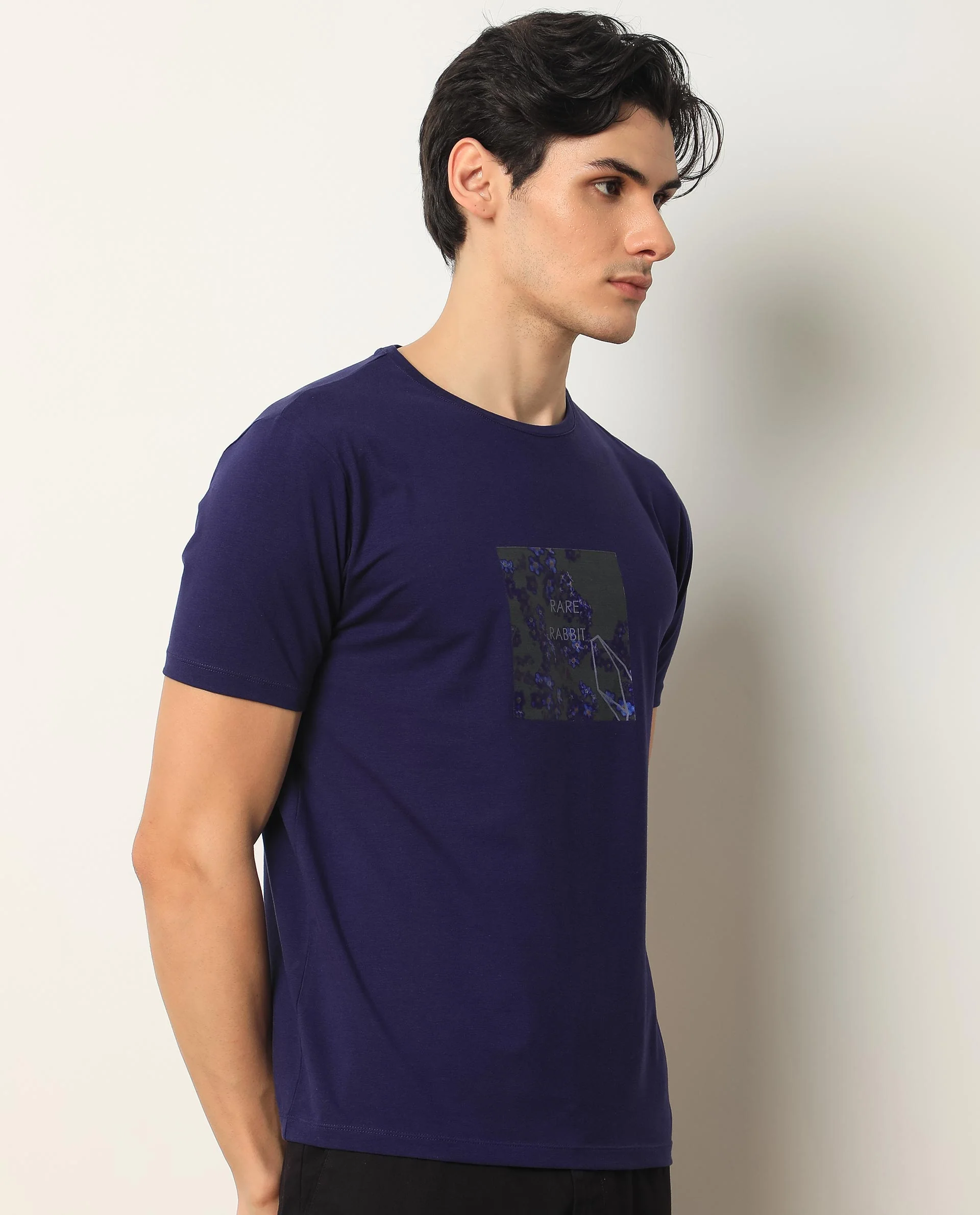 Rare Rabbit Men's Capri Purple Cotton Graphic Print Slim Fit Half Sleeve Crew Neck T-Shirt - Image 6