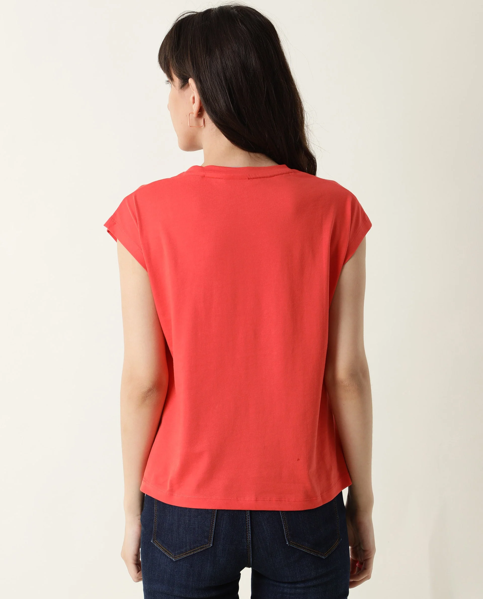Rareism Women's Caprico Red Crew Neck Plain Knee Length Regular Fit T-Shirt - Image 11