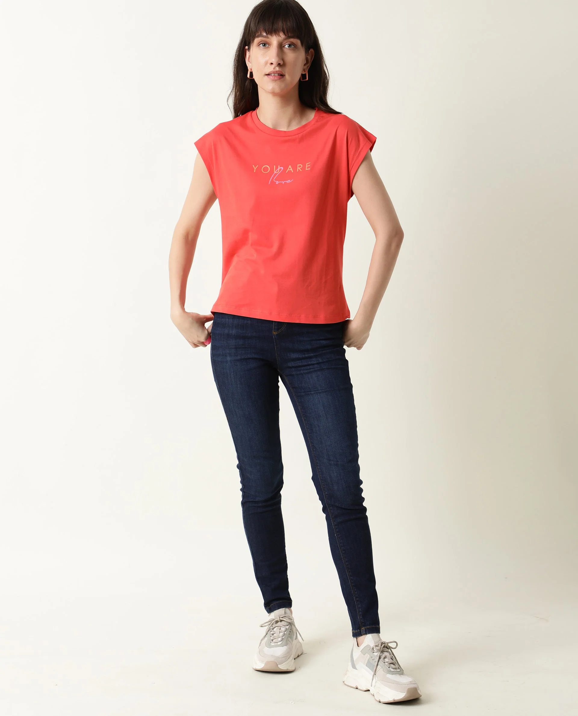 Rareism Women's Caprico Red Crew Neck Plain Knee Length Regular Fit T-Shirt - Image 12
