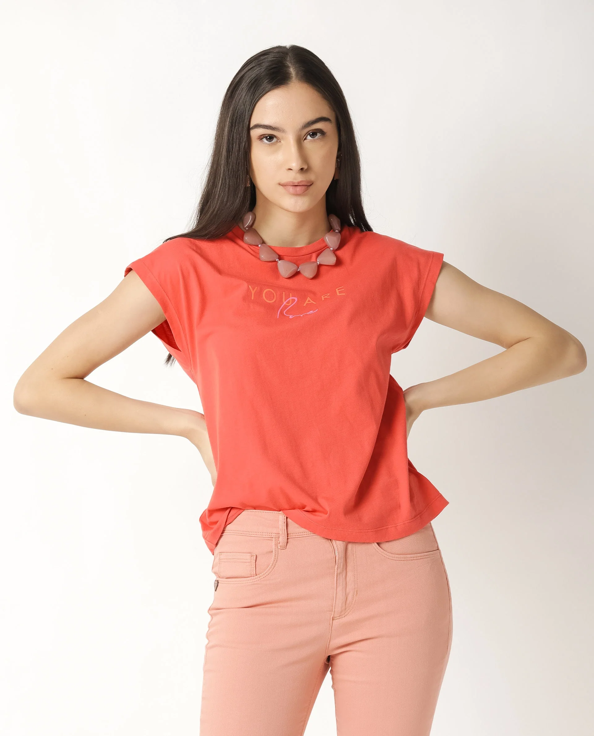 Rareism Women's Caprico Red Crew Neck Plain Knee Length Regular Fit T-Shirt - Image 2