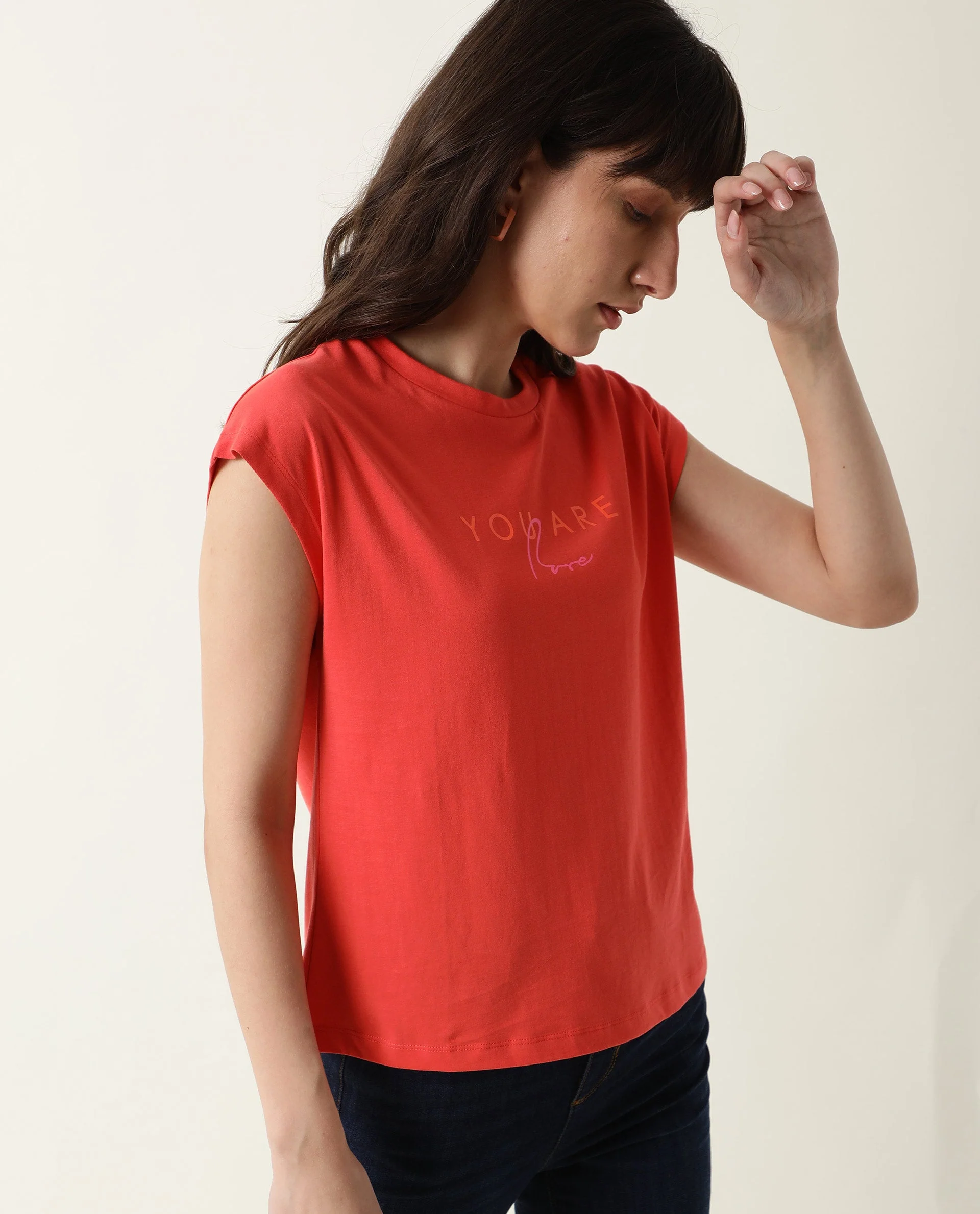 Rareism Women's Caprico Red Crew Neck Plain Knee Length Regular Fit T-Shirt - Image 4