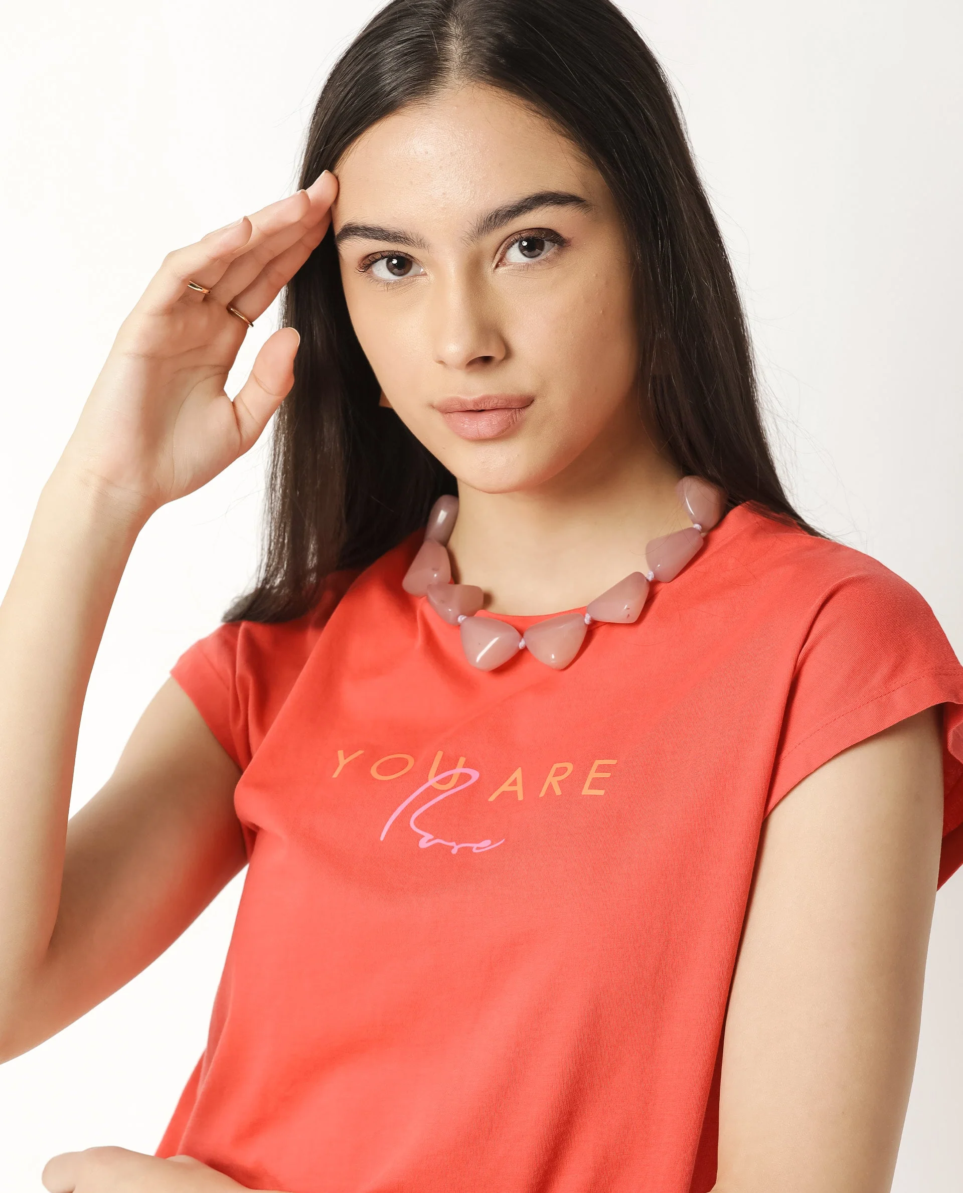 Rareism Women's Caprico Red Crew Neck Plain Knee Length Regular Fit T-Shirt - Image 5