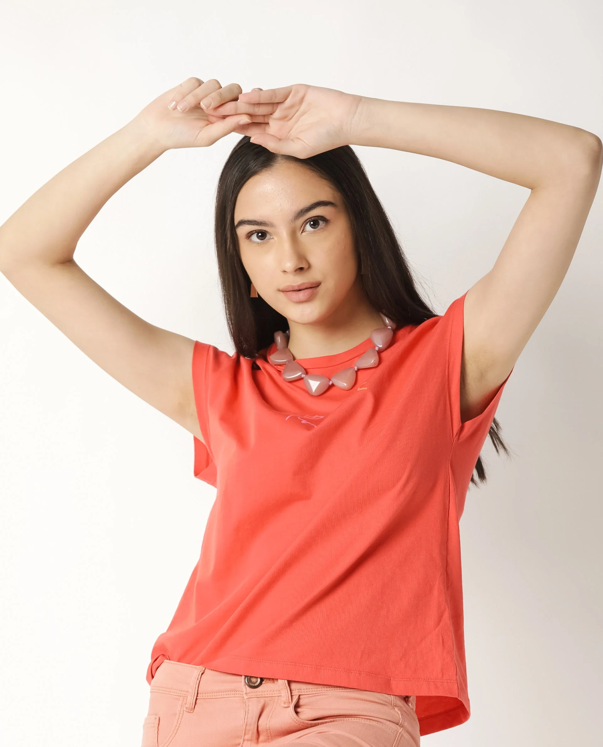 Rareism Women's Caprico Red Crew Neck Plain Knee Length Regular Fit T-Shirt - Image 6