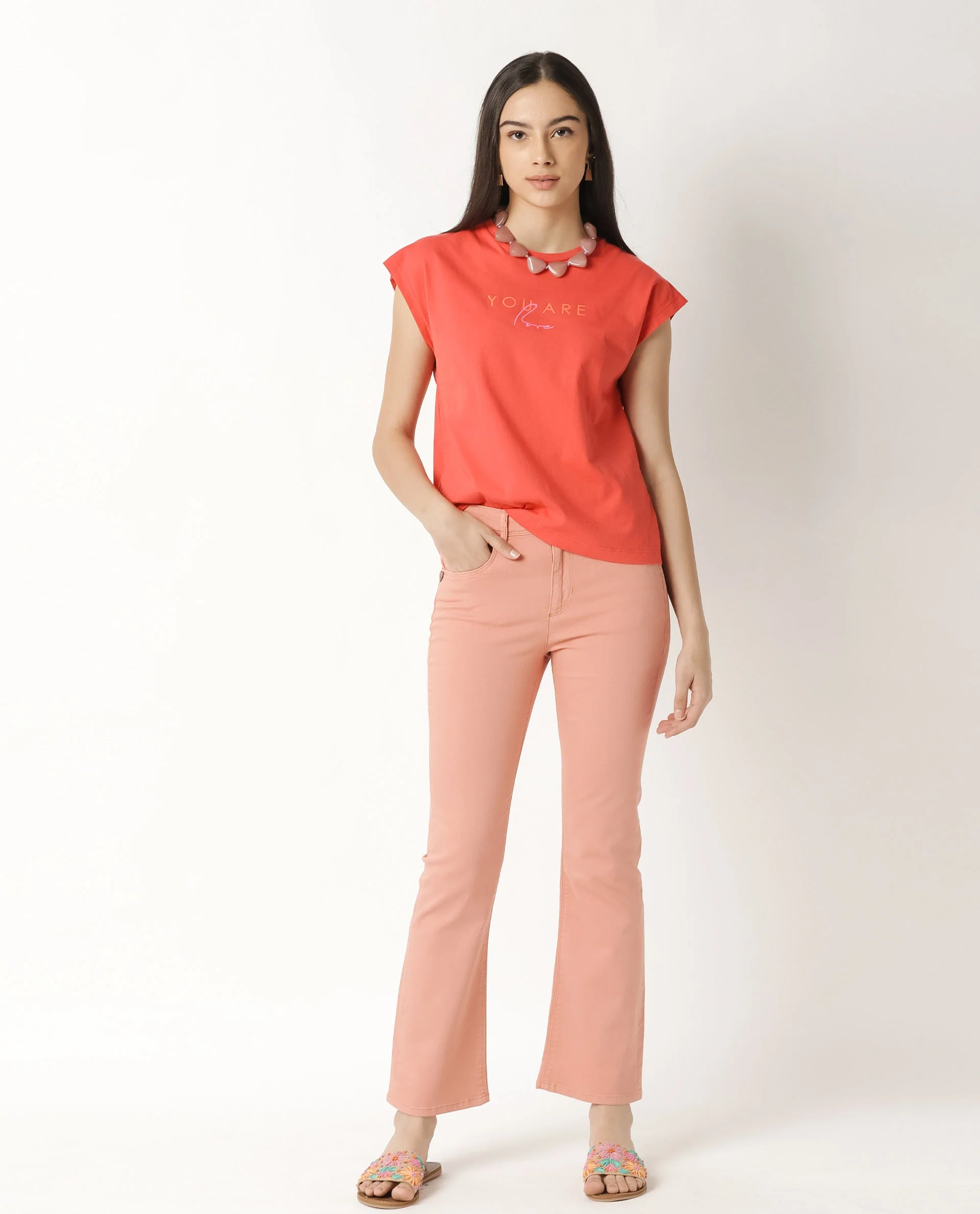 Rareism Women's Caprico Red Crew Neck Plain Knee Length Regular Fit T-Shirt - Image 7