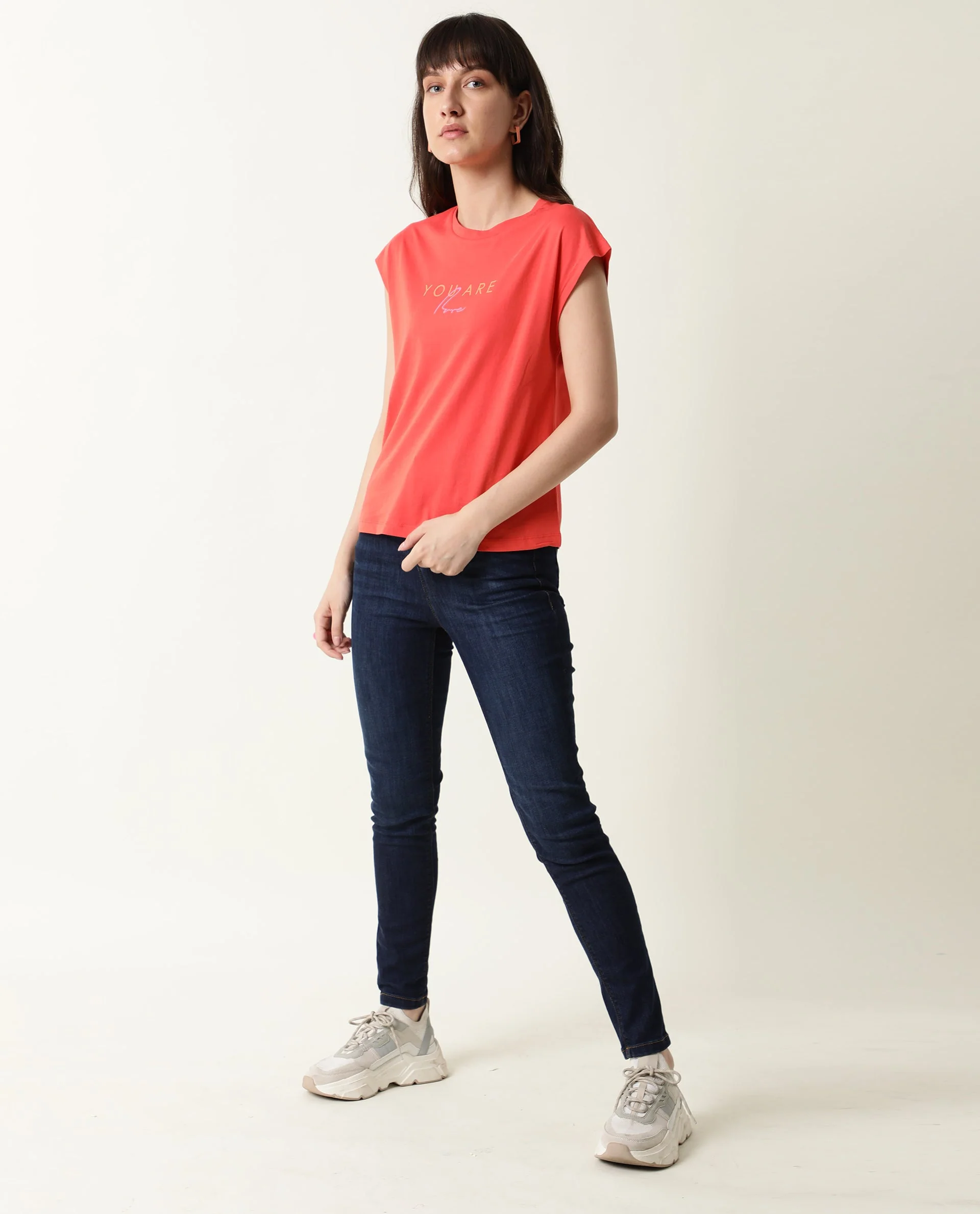 Rareism Women's Caprico Red Crew Neck Plain Knee Length Regular Fit T-Shirt - Image 8