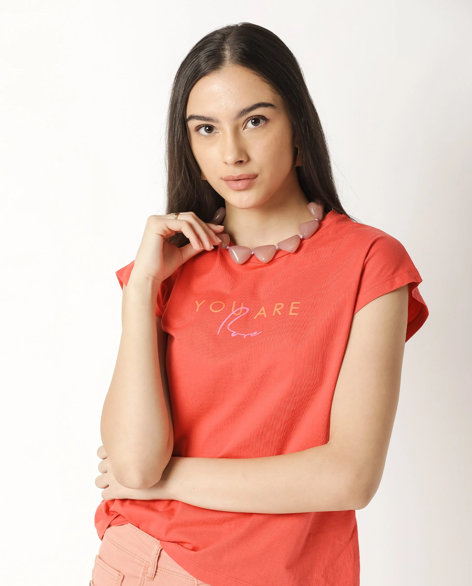 Rareism Women's Caprico Red Crew Neck Plain Knee Length Regular Fit T-Shirt - Image 9