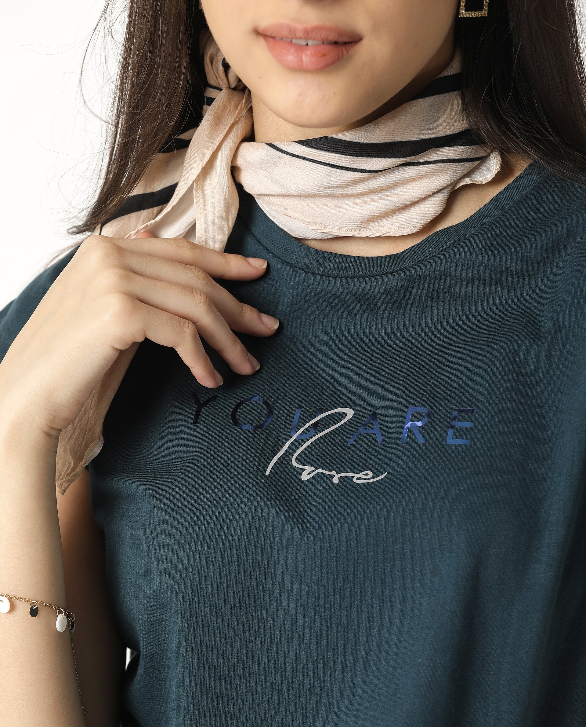 Rareism Womens Caprico Petrol T-Shirt Cotton Fabric Regular Fit Half Sleeve Round Neck - Image 2