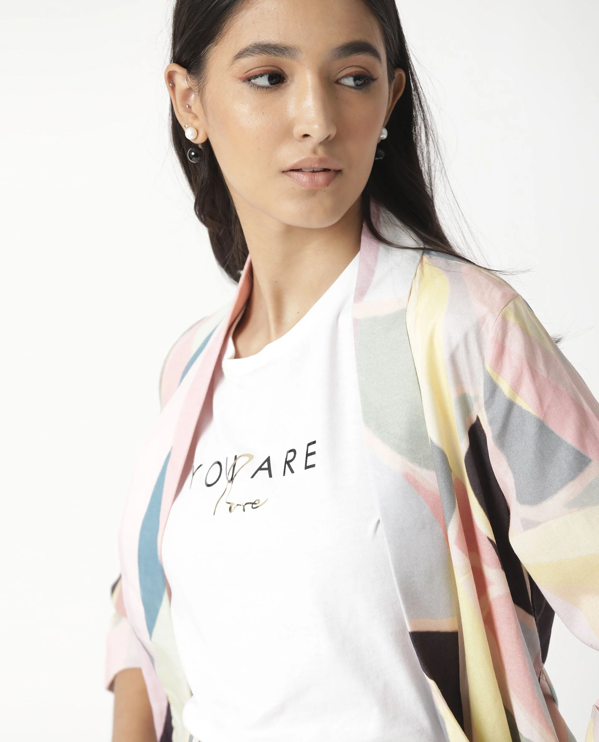 Rareism Womens Caprico White T-Shirt Cotton Fabric Regular Fit Half Sleeve Round Neck - Image 12