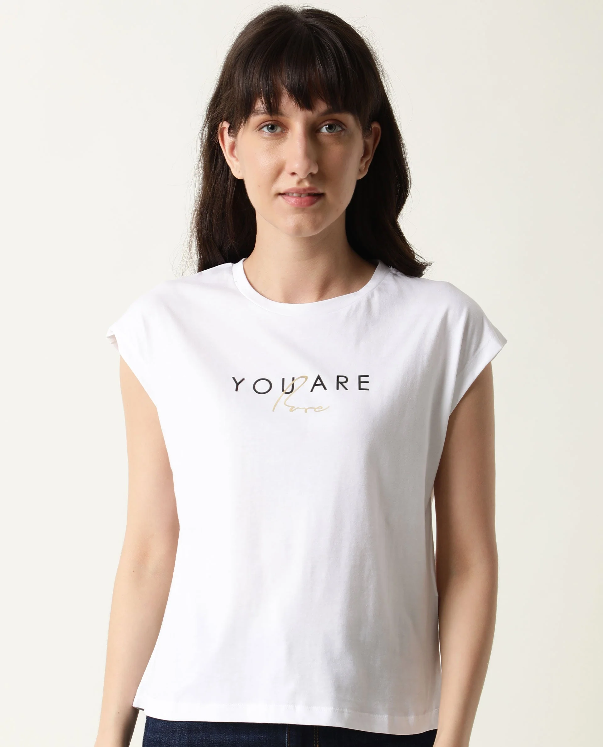 Rareism Womens Caprico White T-Shirt Cotton Fabric Regular Fit Half Sleeve Round Neck - Image 3