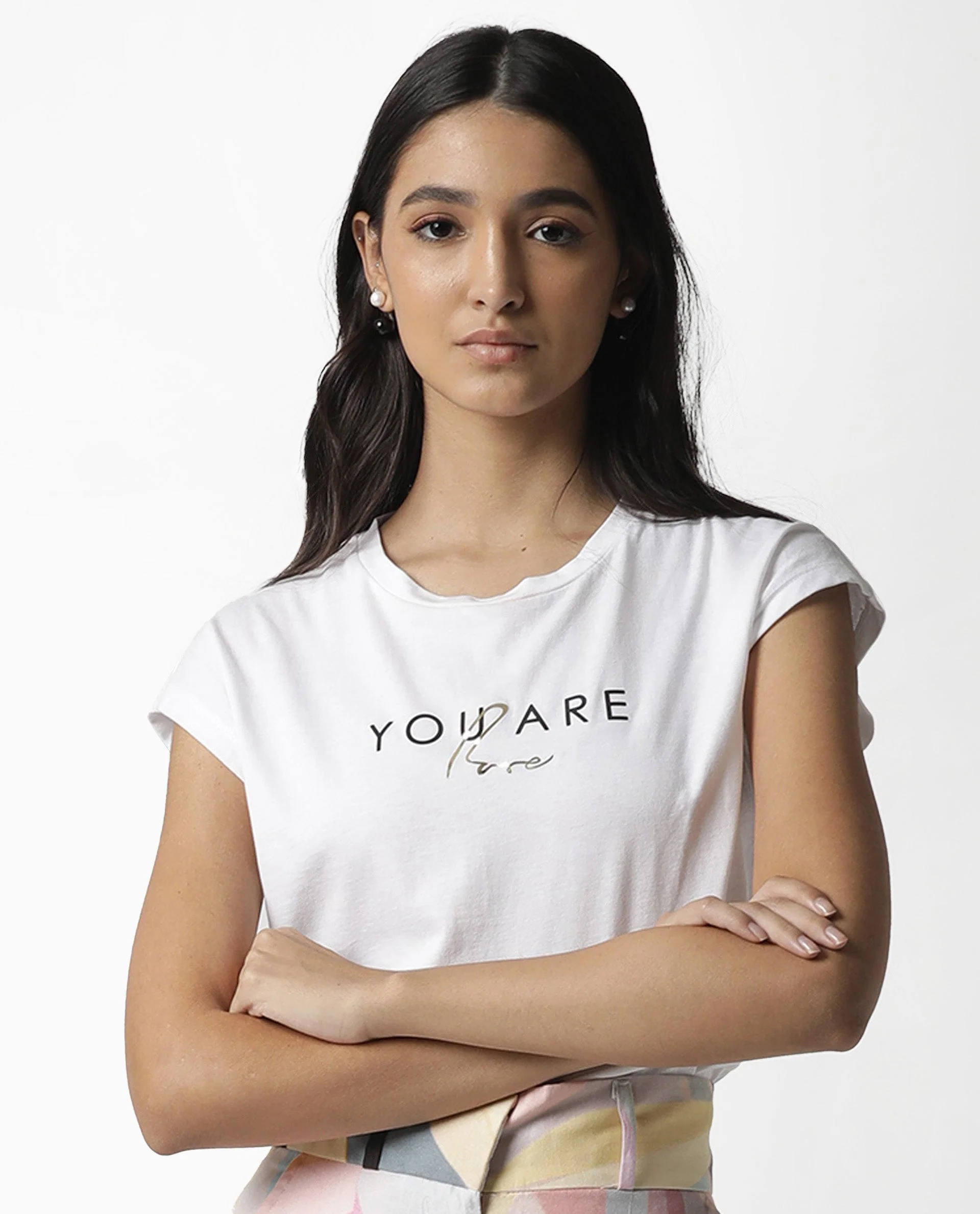 Rareism Womens Caprico White T-Shirt Cotton Fabric Regular Fit Half Sleeve Round Neck - Image 7