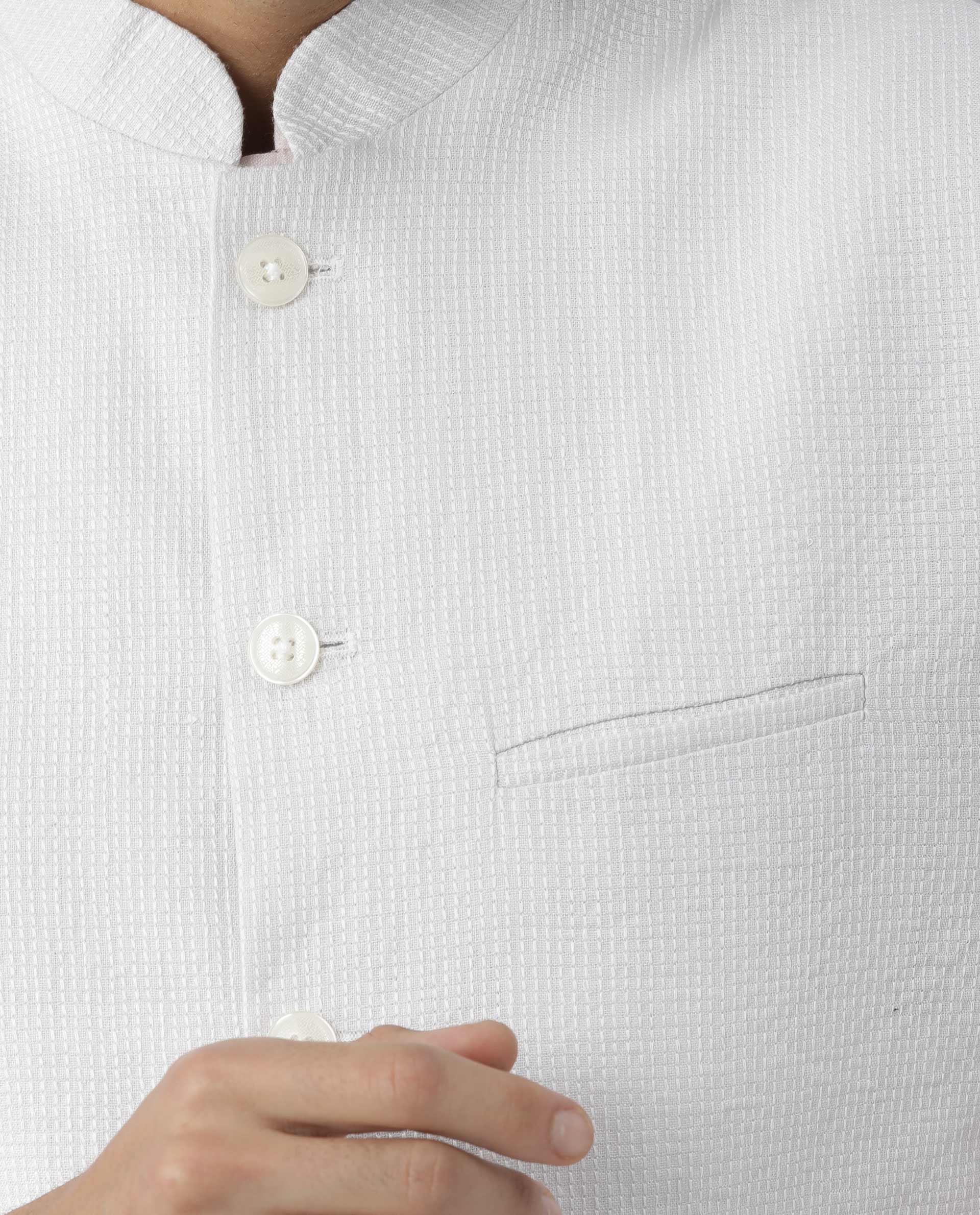 Rare Rabbit Men's Caps Grey Linen Plain Tailored Fit Sleeveless Mandarin Collar Bandhgala - Image 3