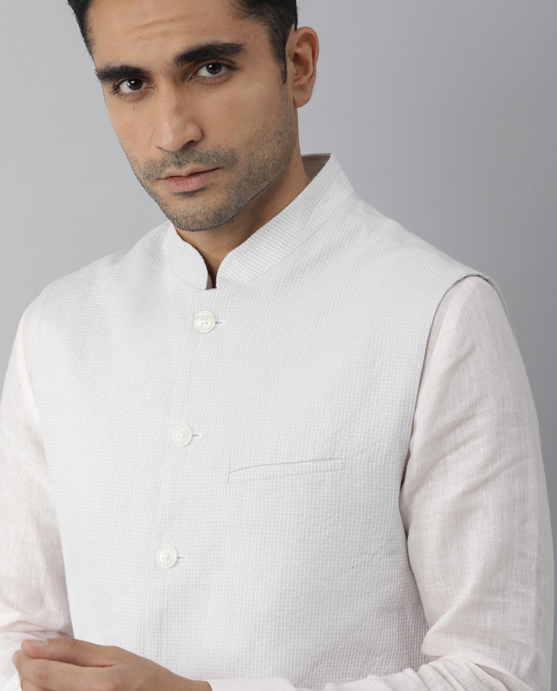 Rare Rabbit Men's Caps Grey Linen Plain Tailored Fit Sleeveless Mandarin Collar Bandhgala - Image 6