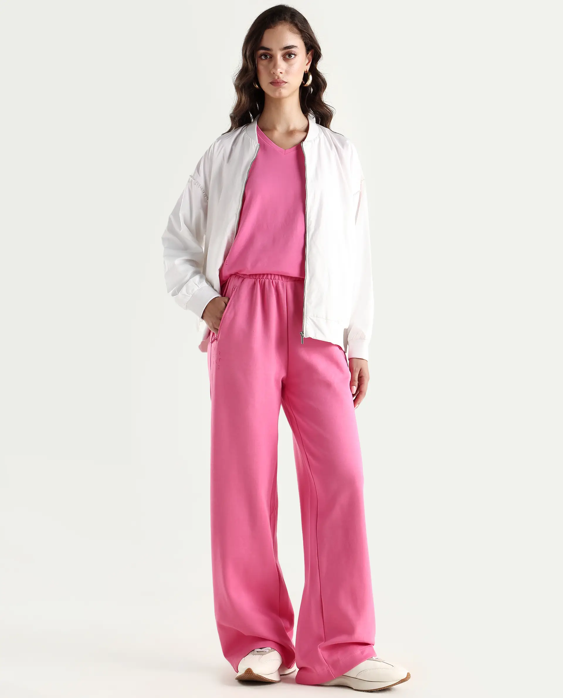 Rareism Women's Heavy Weight Interlock 340 Gsm Cotton Blend Plain Ankle Length Relaxed Fit Track Pant Flared - Image 2