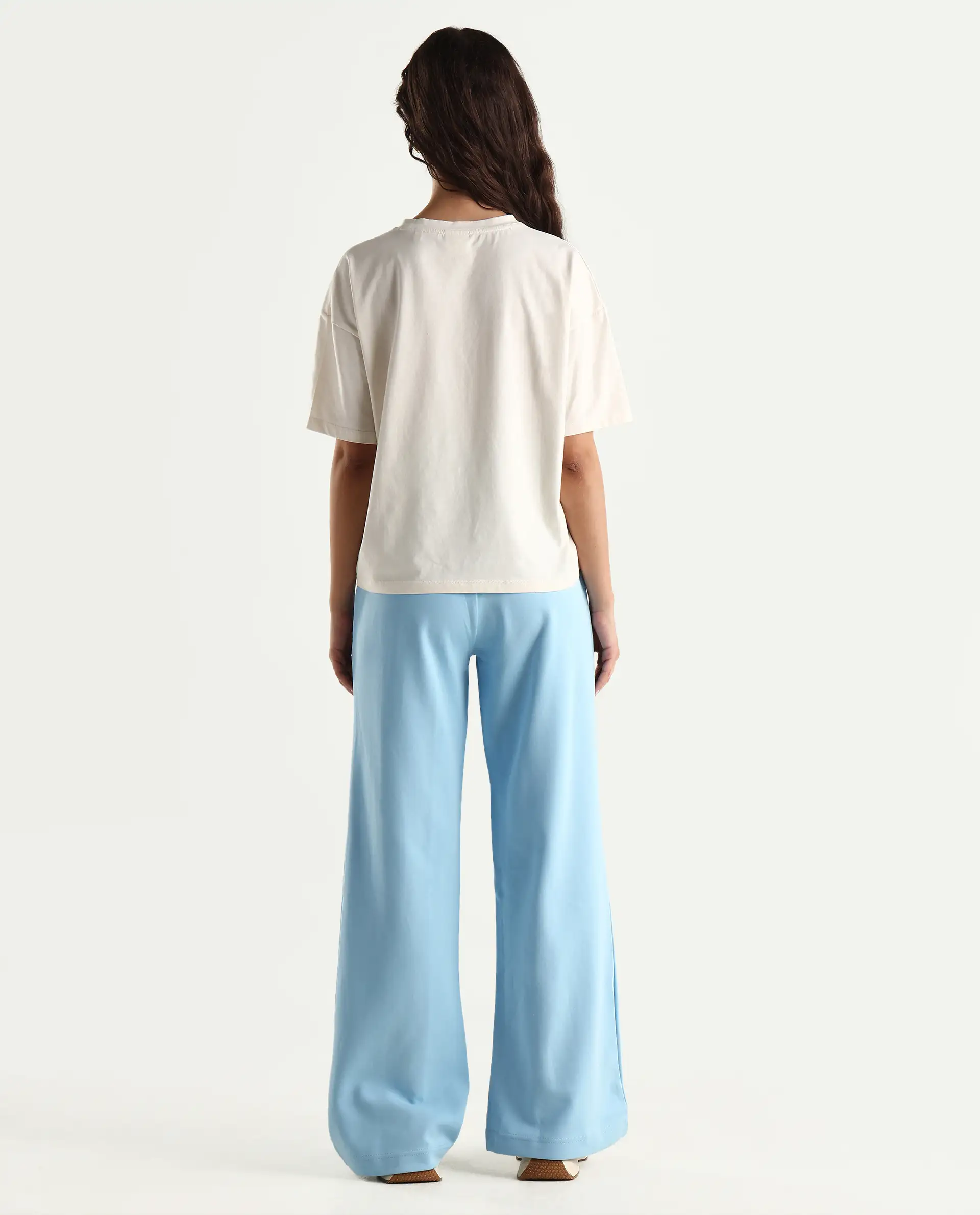 Rareism Women's Heavy Weight Interlock 340 Gsm Cotton Blend Plain Ankle Length Relaxed Fit Track Pant Flared - Image 6