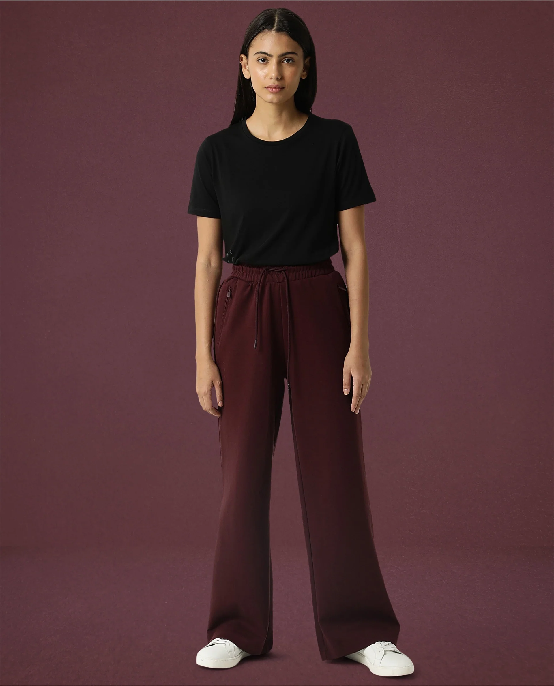 Rareism Women's Heavy Weight Interlock 340 Gsm Cotton Blend Plain Ankle Length Relaxed Fit Track Pant Flared