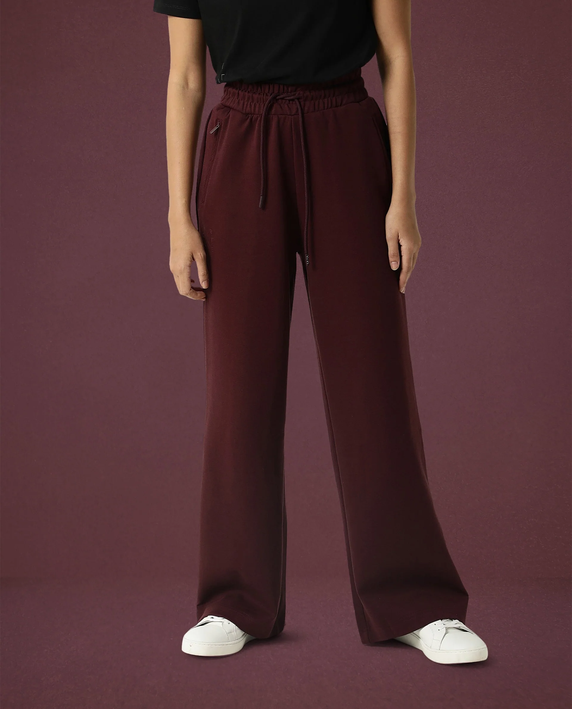 Rareism Women's Heavy Weight Interlock 340 Gsm Cotton Blend Plain Ankle Length Relaxed Fit Track Pant Flared - Image 4
