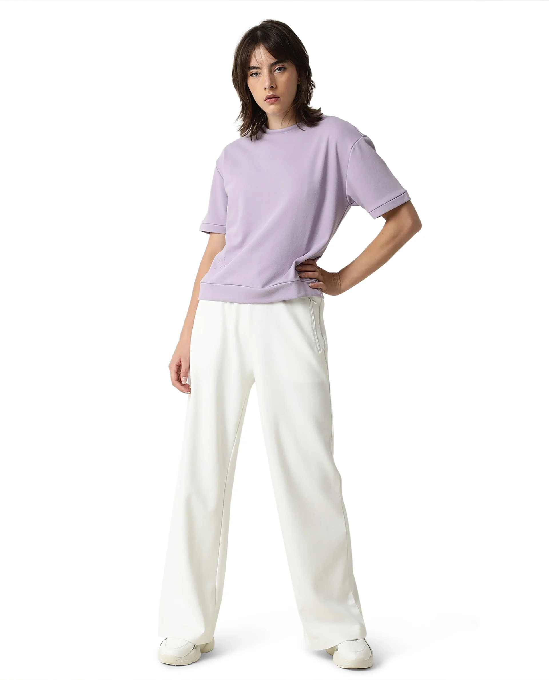 Rareism Women's Heavy Weight Interlock 340 Gsm Cotton Blend Plain Ankle Length Relaxed Fit Track Pant Flared - Image 3