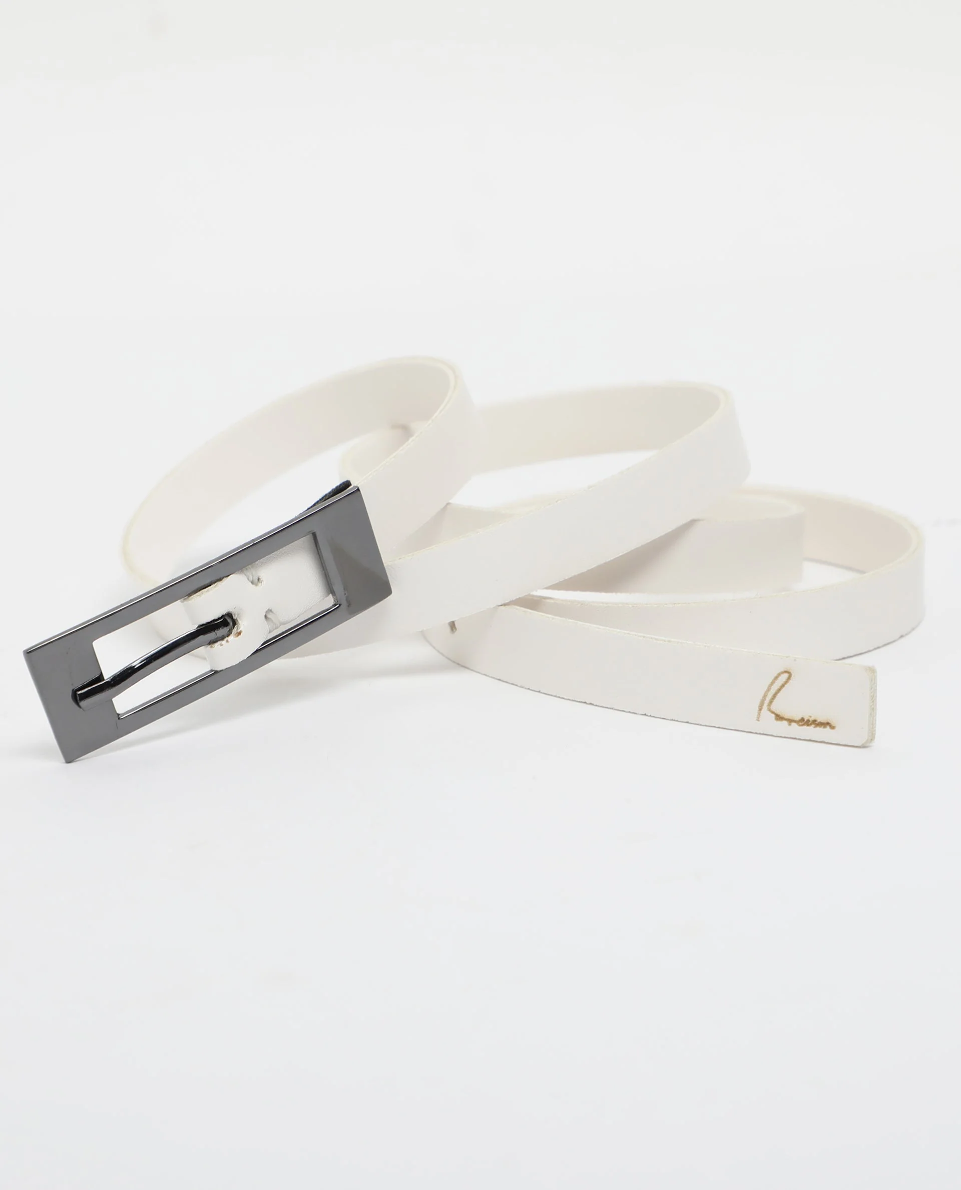 Rareism Women Captcha White Solid Leather Belt - Image 2