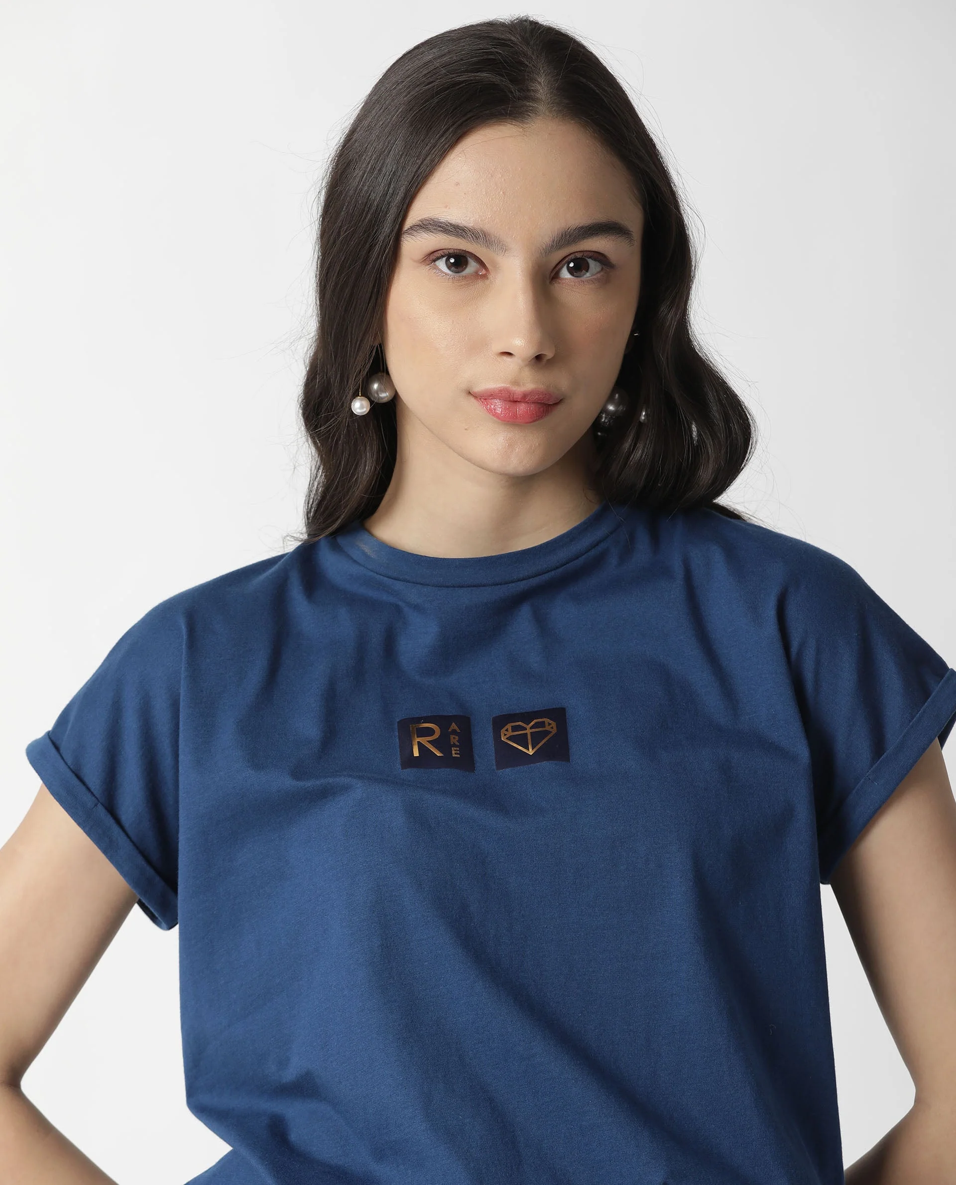 Rareism Womens Cardi Blue T-Shirt Cotton Fabric Regular Fit Half Sleeve Round Neck - Image 2