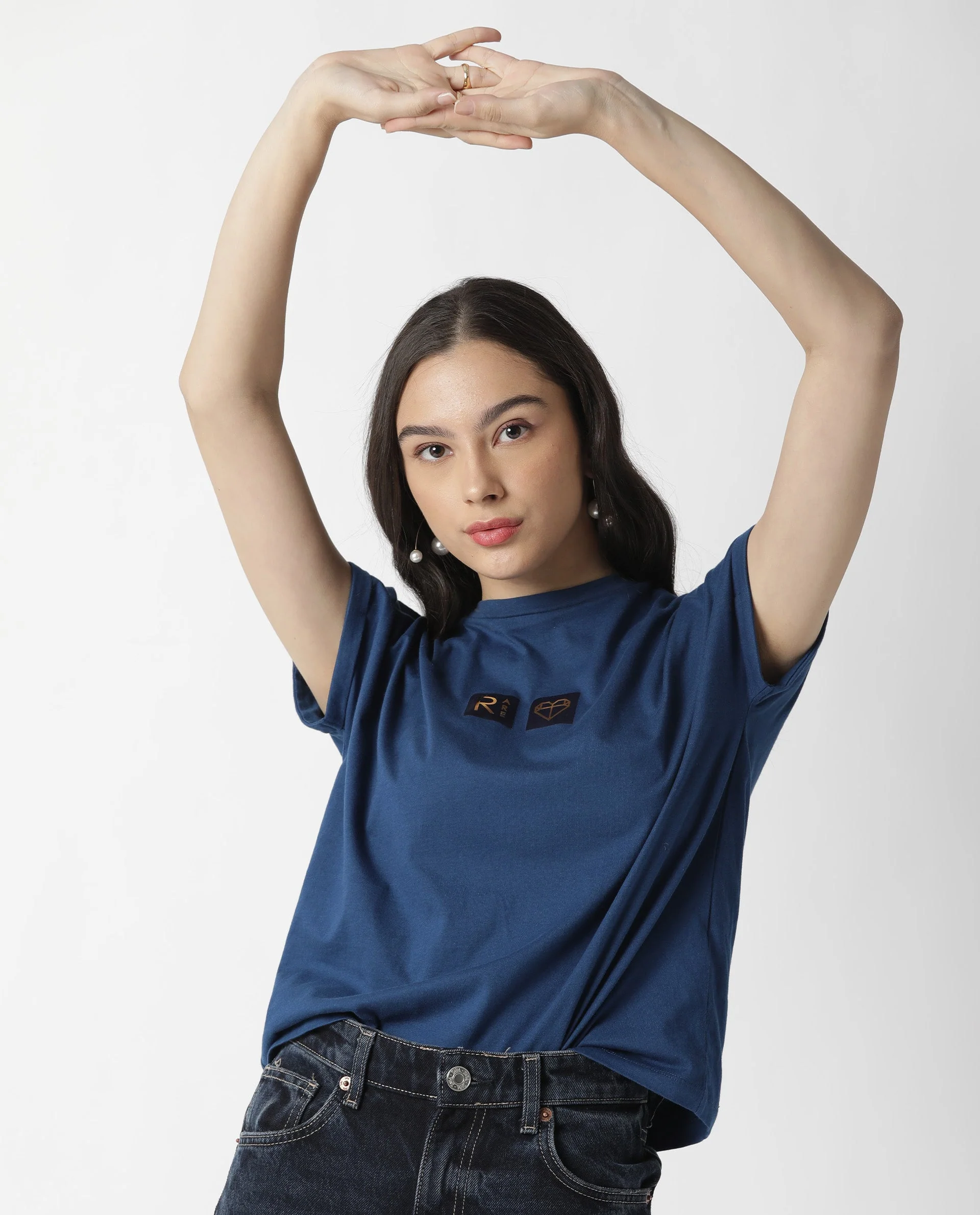 Rareism Womens Cardi Blue T-Shirt Cotton Fabric Regular Fit Half Sleeve Round Neck - Image 6