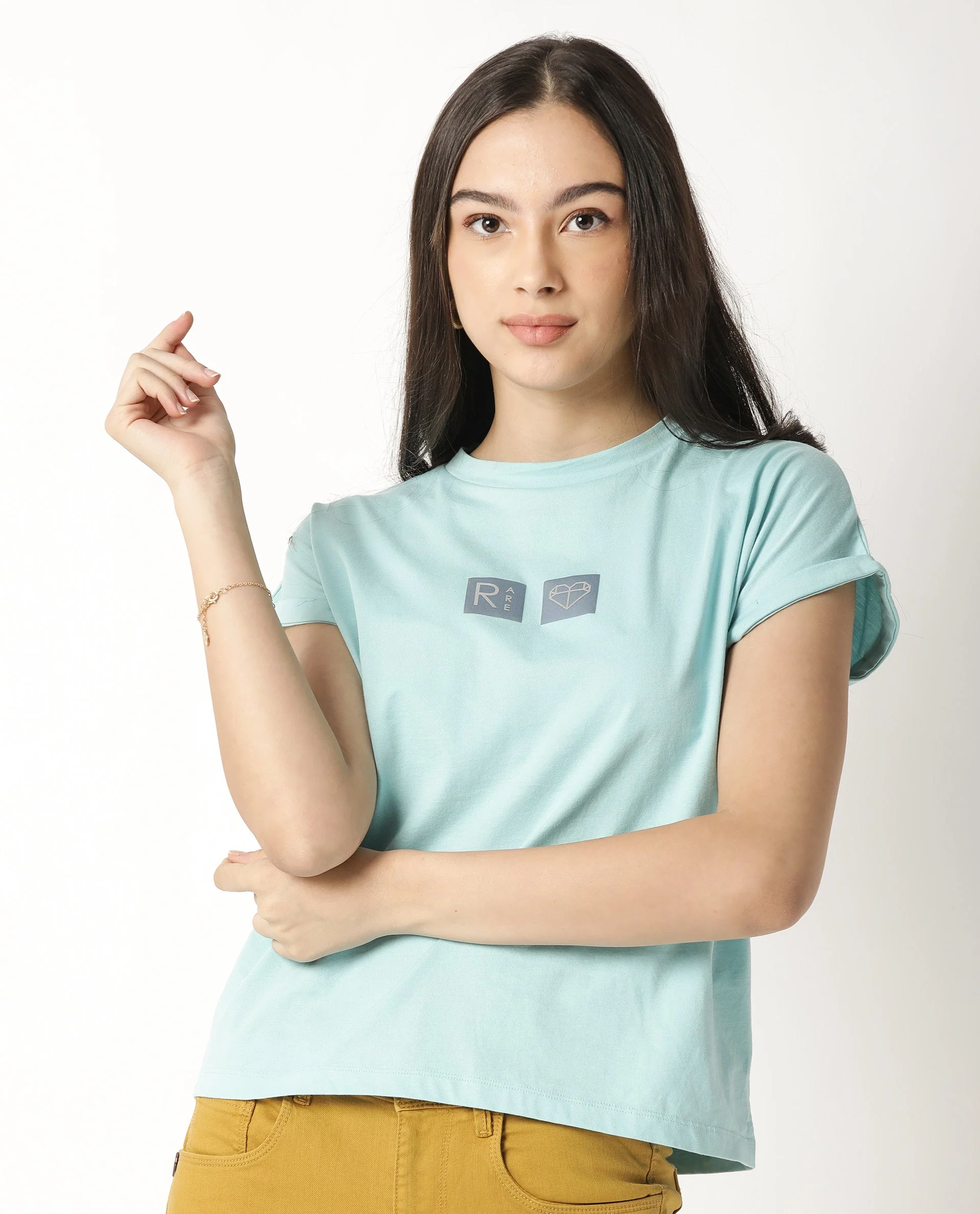 Rareism Women's Cardi Light Blue Cotton Crew Neck Graphic Print Regular Fit T-Shirt - Image 10