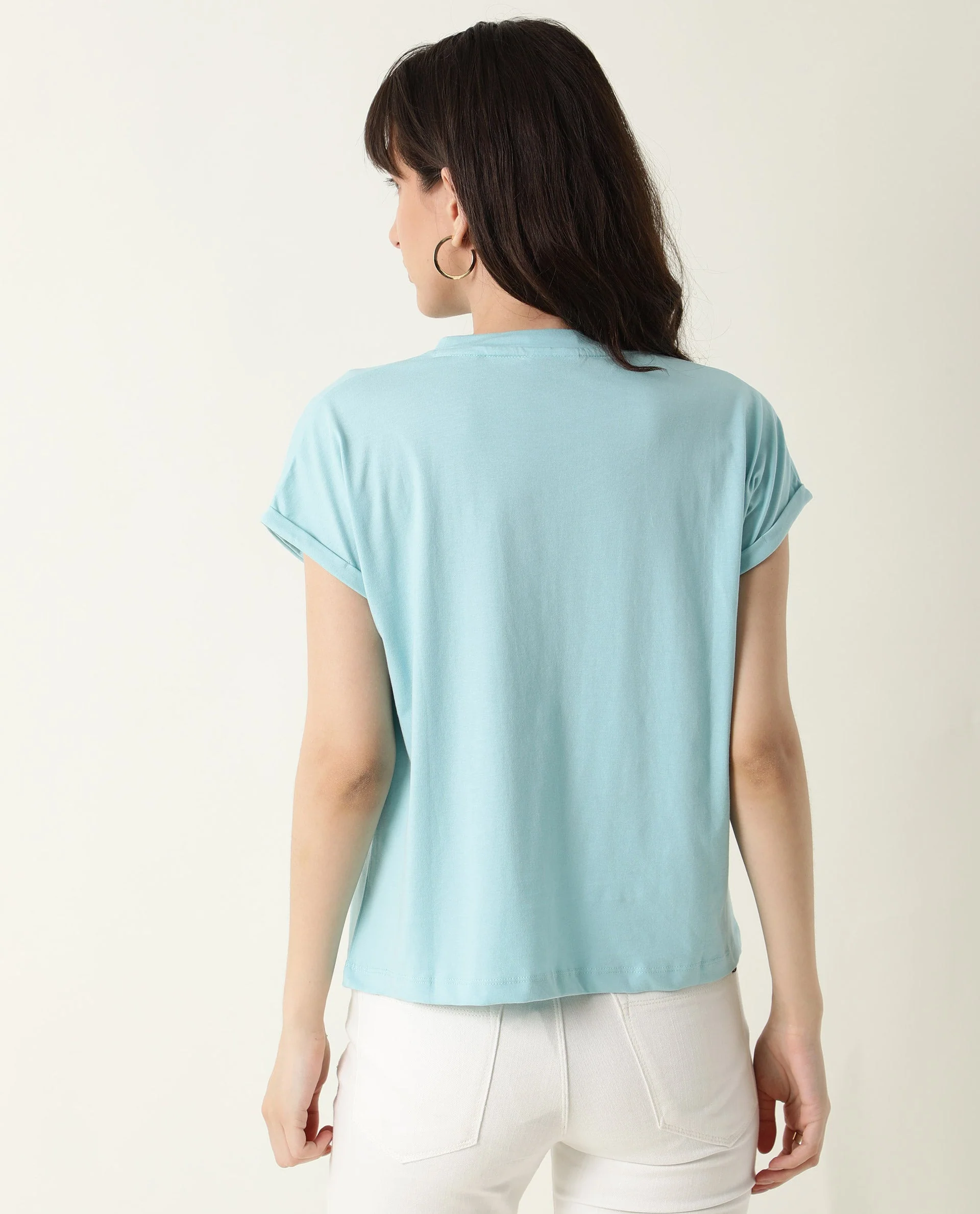 Rareism Women's Cardi Light Blue Cotton Crew Neck Graphic Print Regular Fit T-Shirt - Image 13